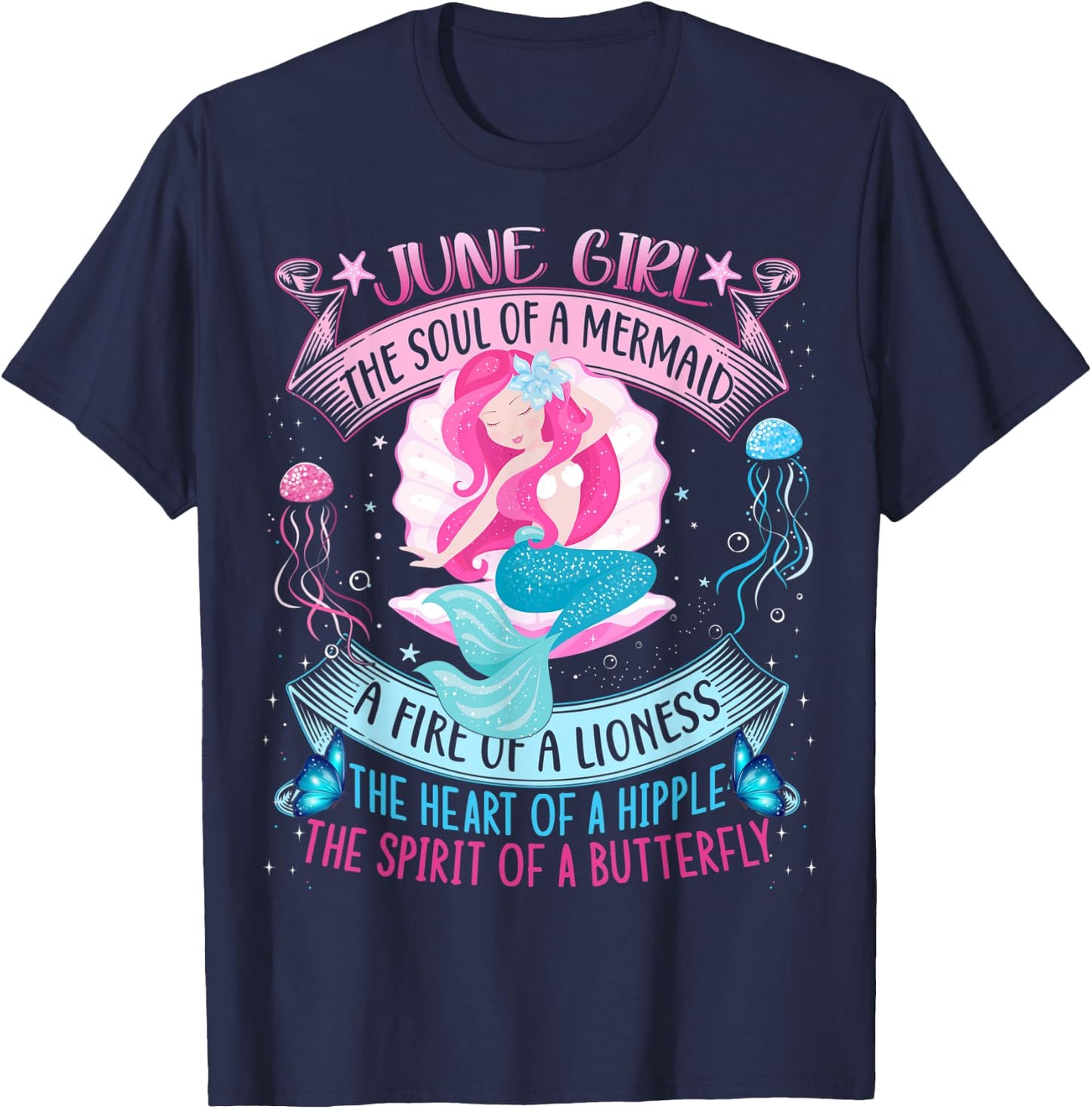Birthday Mermaid shirts for Girls, Cute June Girl Mermaid T-Shirt - T-Shirt | Navy