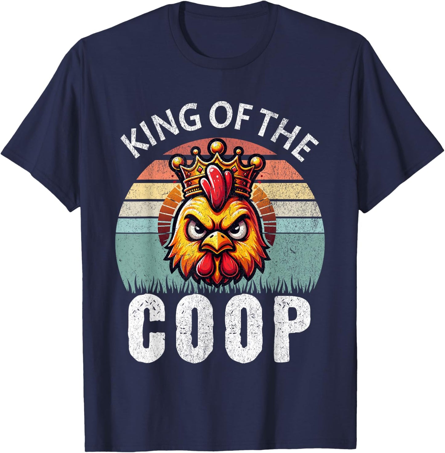 Retro King of the Coop Angry Daddy Chicken Funny Fathers Day T-Shirt - T-Shirt | Navy