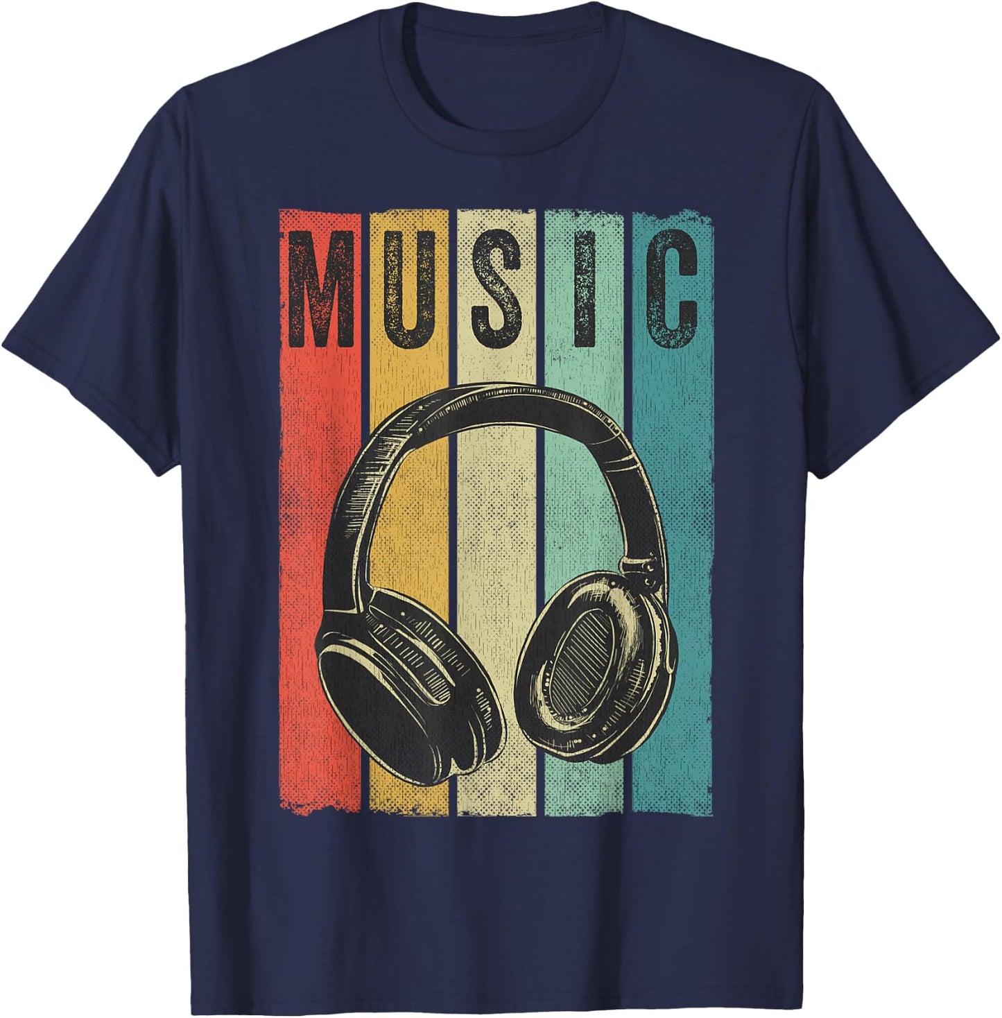 Electronic Music Lover DJ Gift Vintage Retro Headphones Small T-Shirt - T-Shirt | Navy
