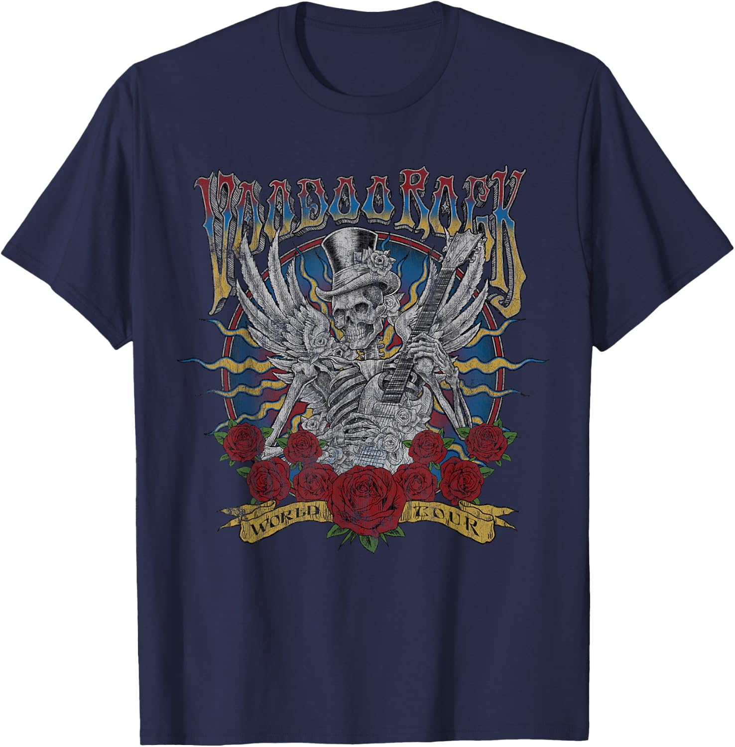 Voodoo Rock Faded Concert Band Music Festival Guitar T-Shirt - T-Shirt | Navy