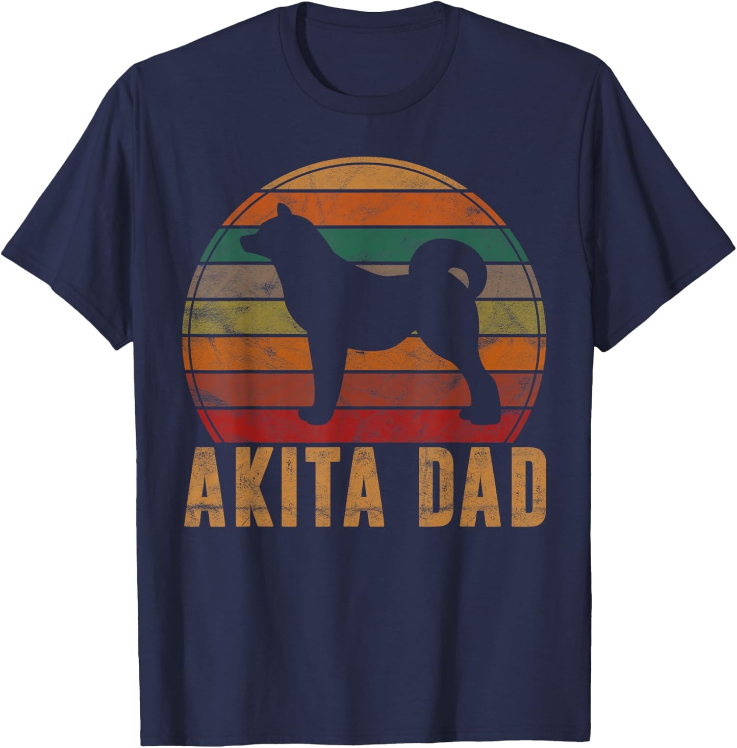 Retro Akita Dad Gift Akita Daddy Dog Owner Pet Father T-Shirt - T-Shirt | Navy