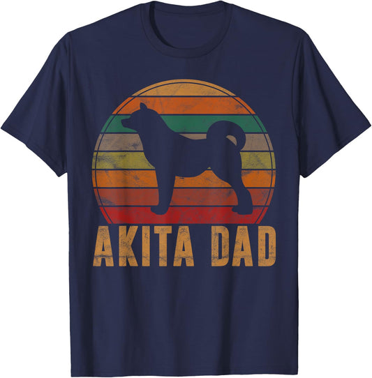 Retro Akita Dad Gift Akita Daddy Dog Owner Pet Father T-Shirt - T-Shirt | Navy