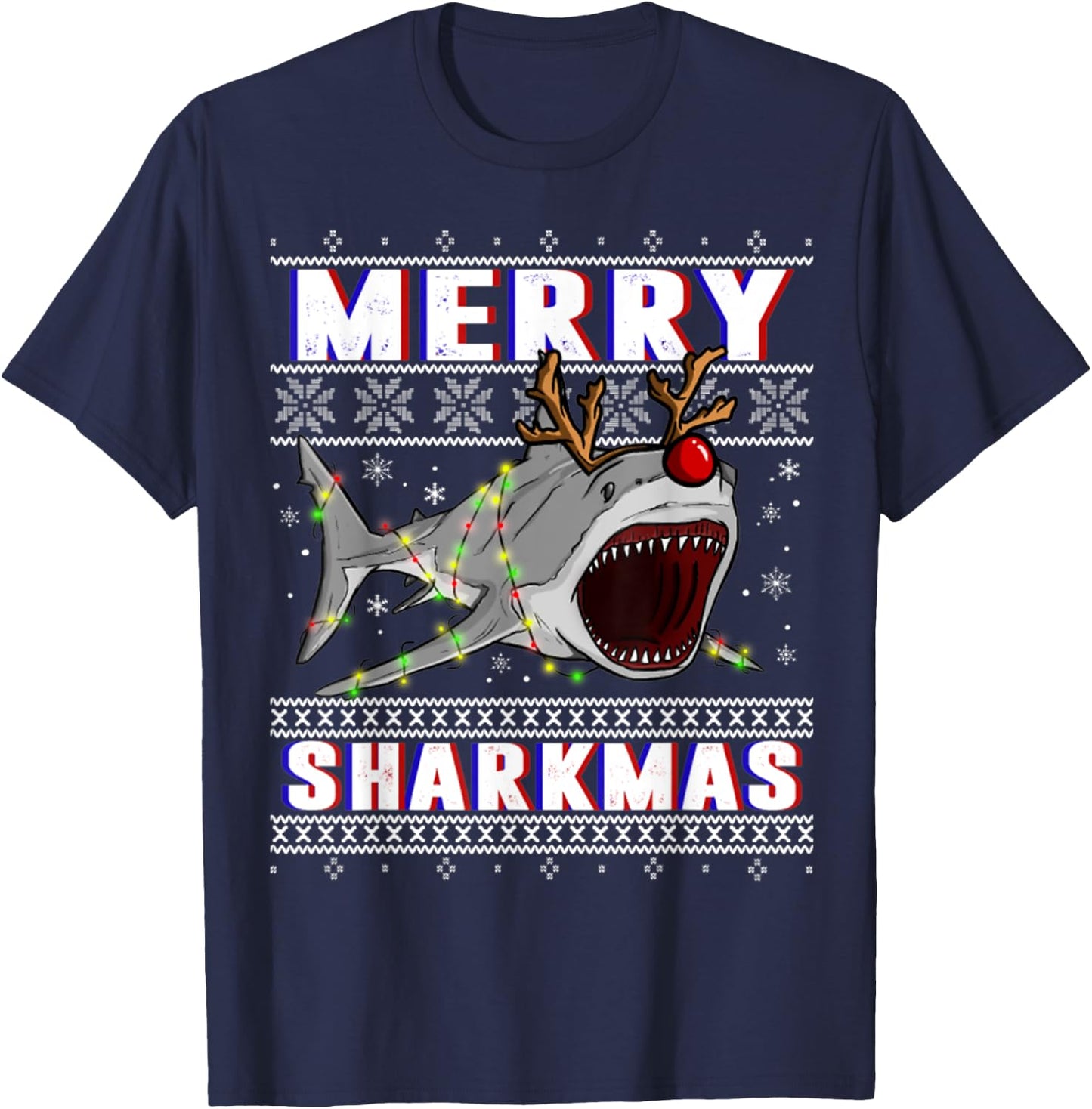 Funny Sharkmas Shark Ugly Christmas Sweaters T-Shirt - T-Shirt | Navy