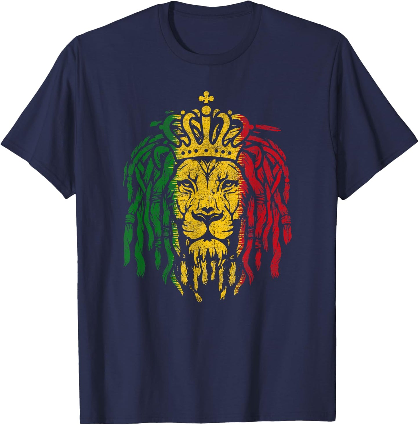 Vintage Rastafarian Lion of Judah Rasta Reggae Lion Dreads T-Shirt - T-Shirt | Navy