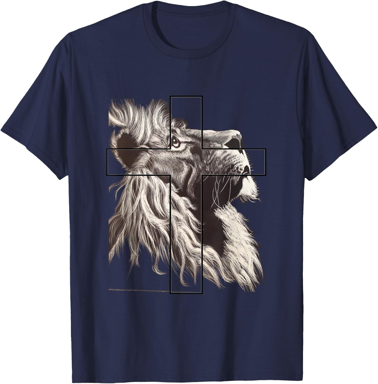Jesus Lion of Tribe Judah Christian Cross T-Shirt - T-Shirt | Navy