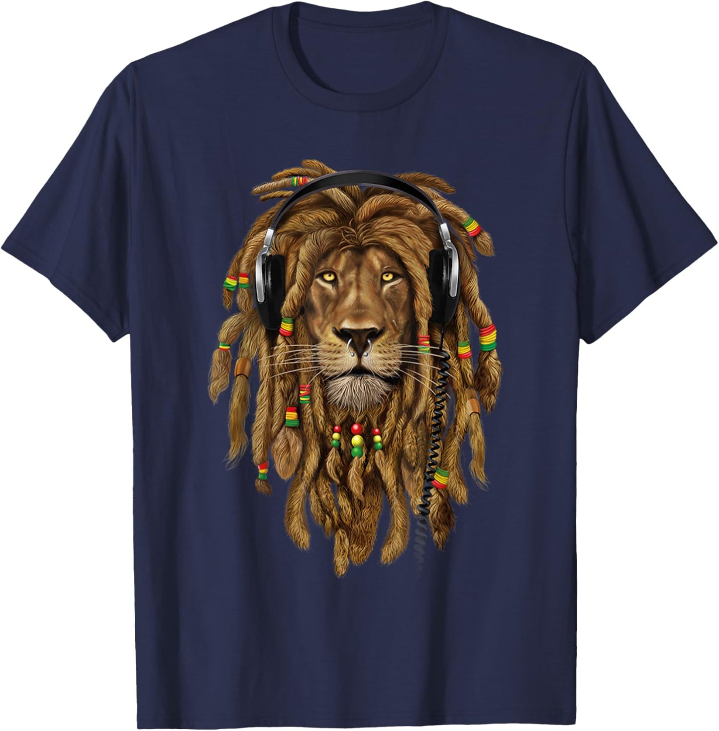MYZAK Rasta Revolution Lion Zion Dreadlock Rastafari Reggae Design T-Shirt - T-Shirt | Navy