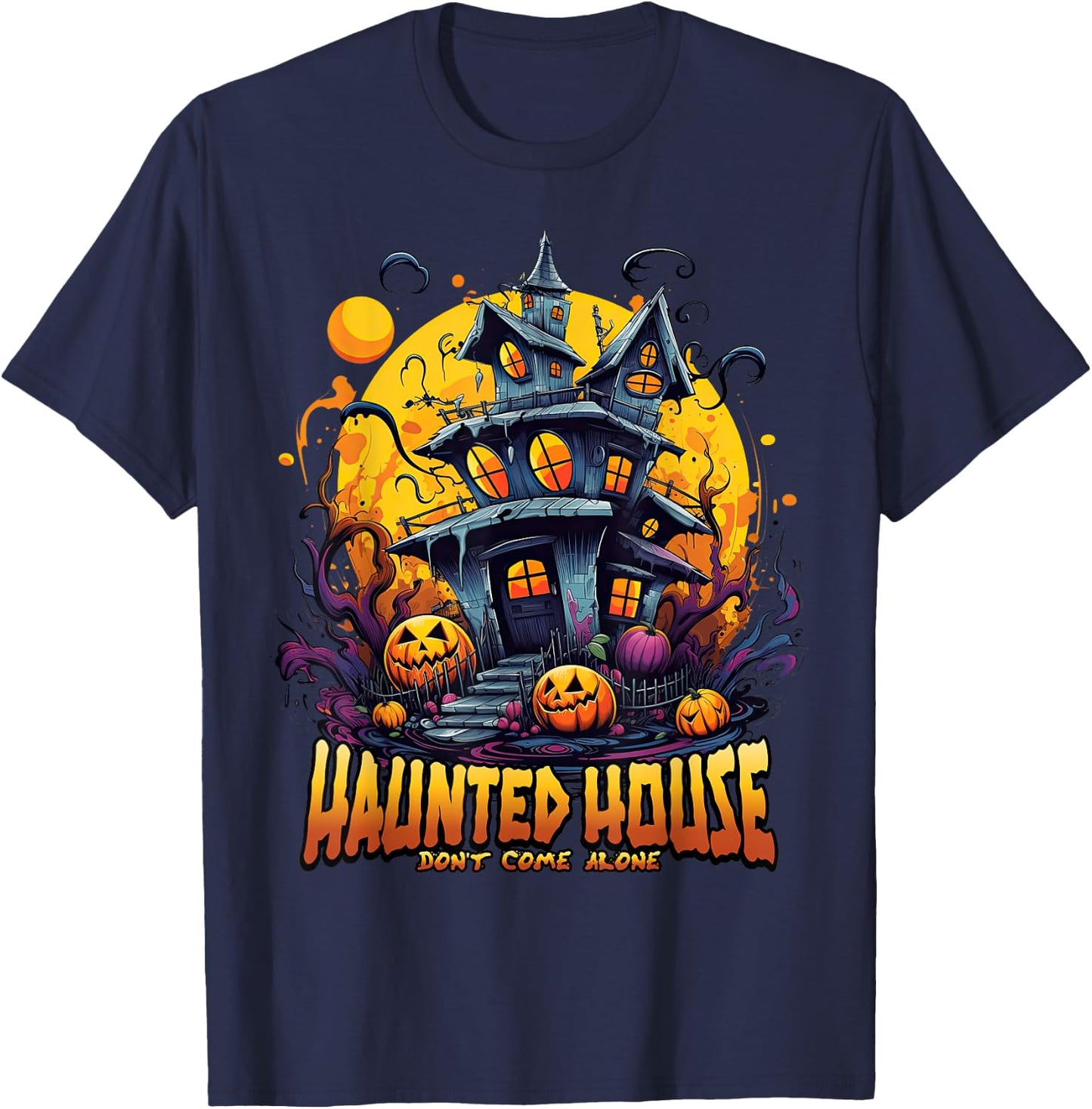 Haunted House Don't Come Alone - Scary Moonlit Pumpkins Kids T-Shirt - T-Shirt | Navy