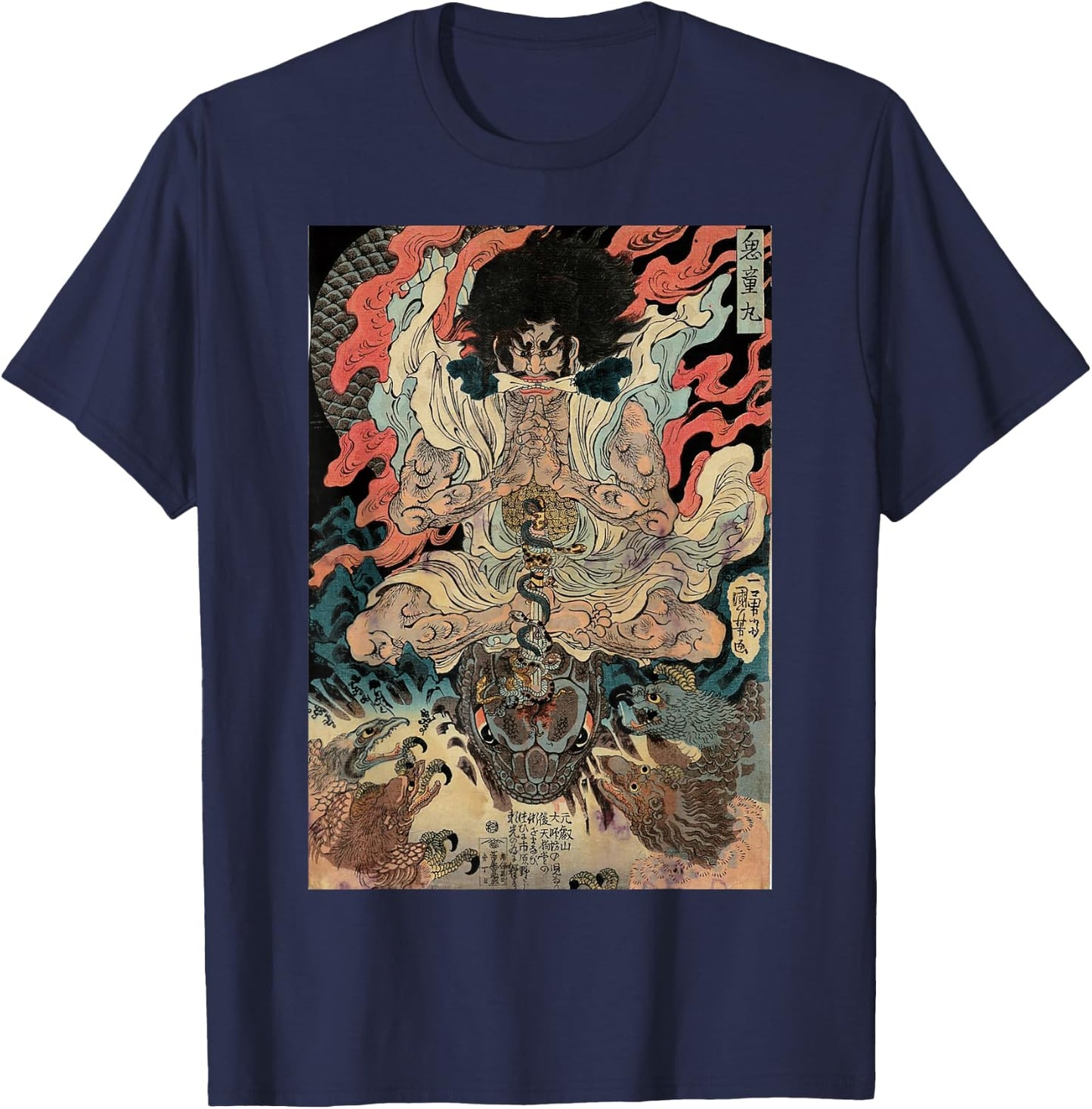 Japanese Vintage Artwork Tengu Gods Defeat The Evil Snake T-Shirt - T-Shirt | Navy