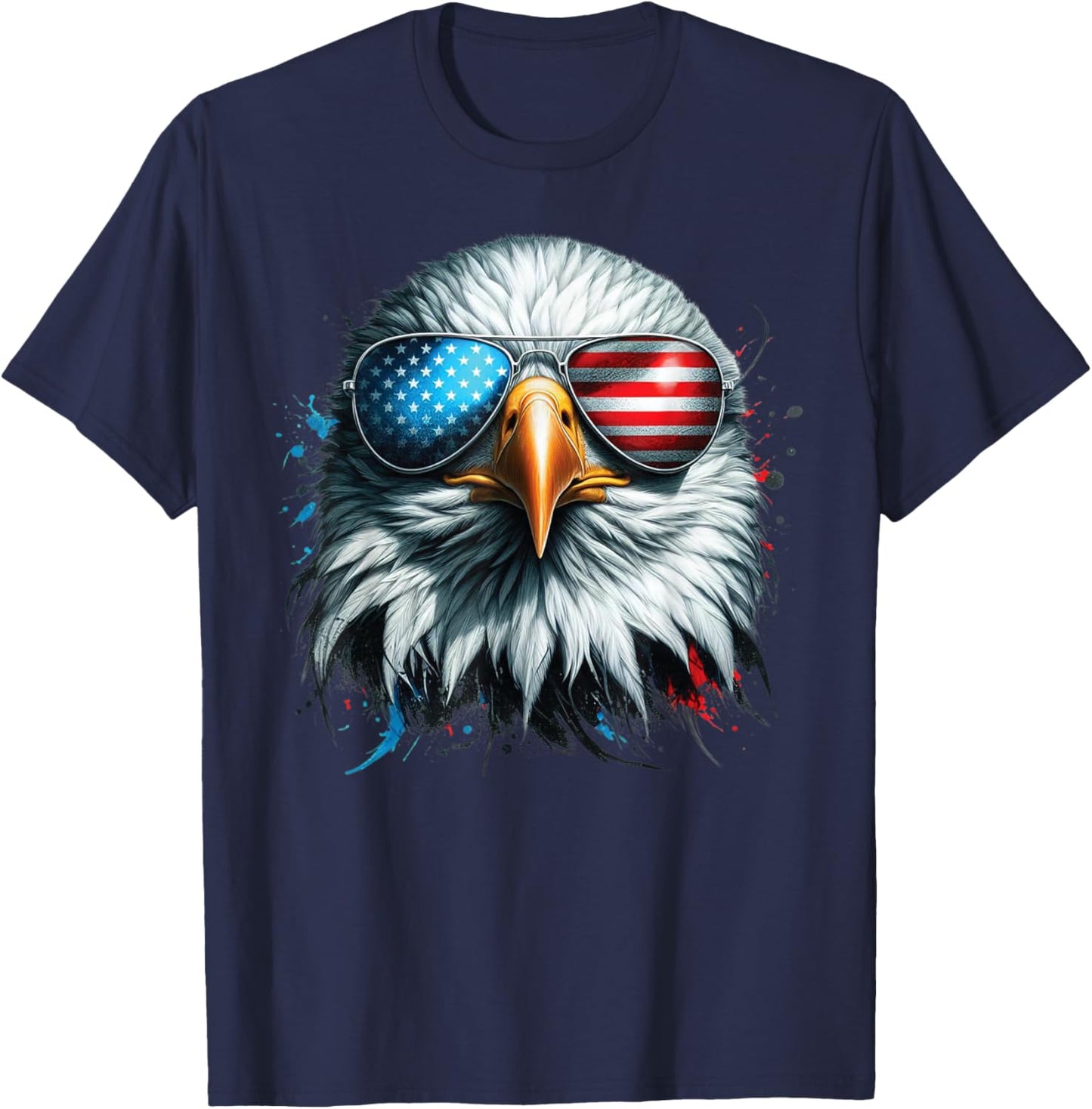 Cool Bald Eagle American Sunglasses Patriotic Man Funny T-Shirt - T-Shirt | Navy