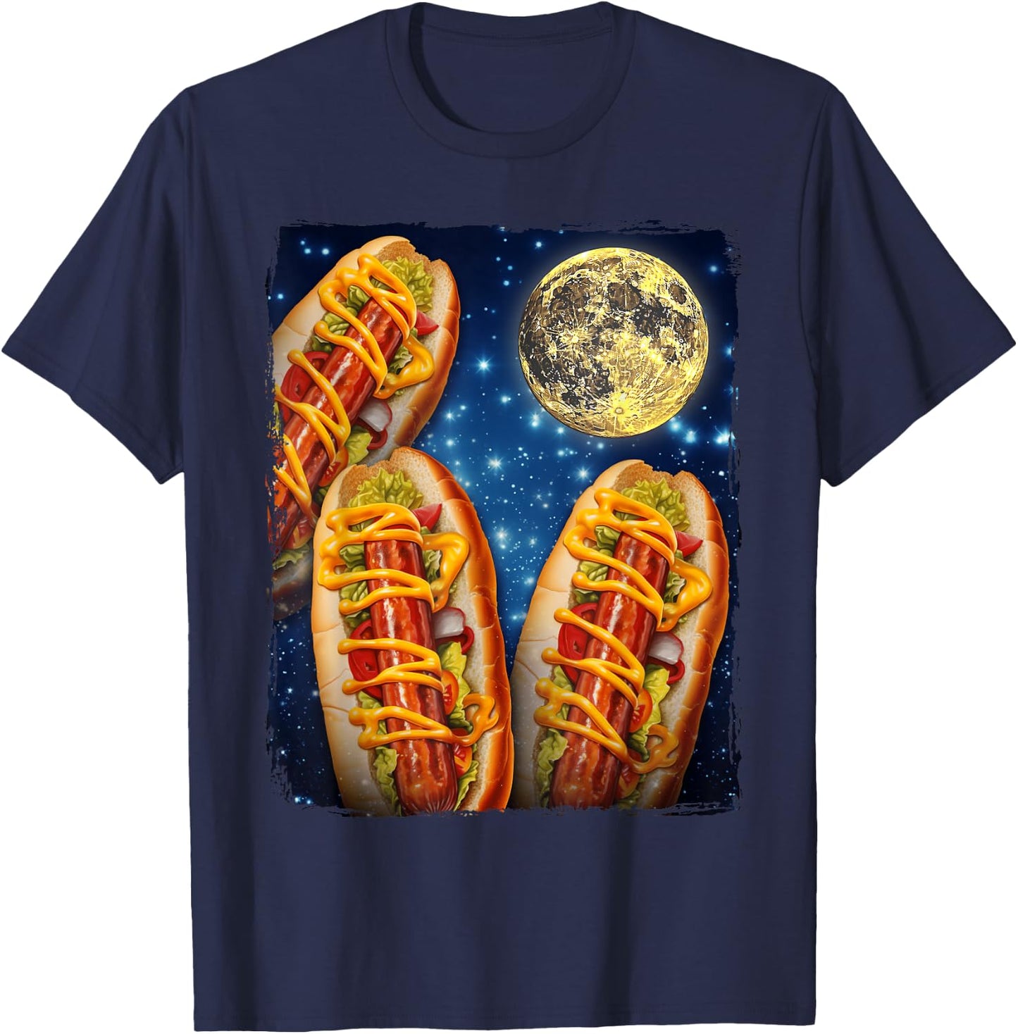 Hotdogs Howling Moon Hot Dogs Moon T-Shirt - T-Shirt | Navy