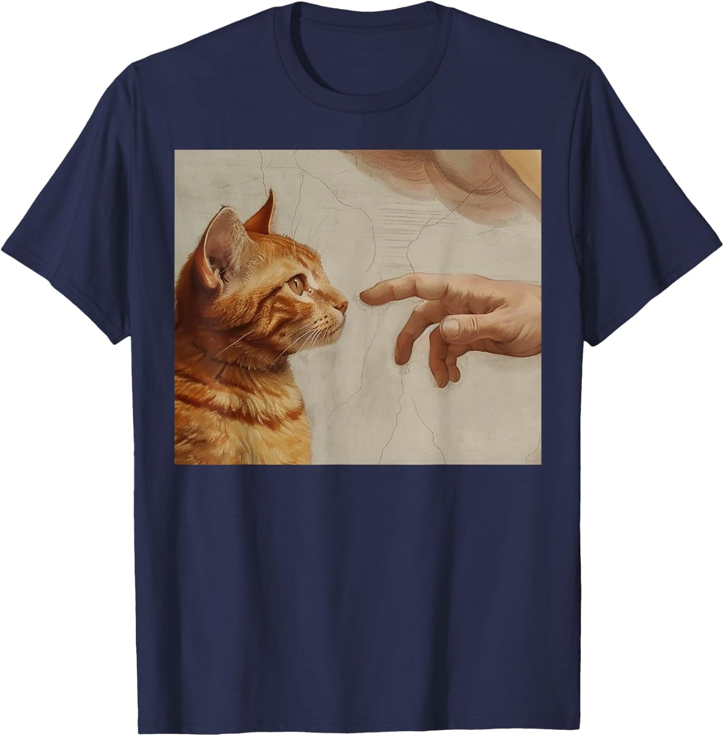 Michelangelo God Creating Cat Hands Vintage Art Women T-Shirt - T-Shirt | Navy