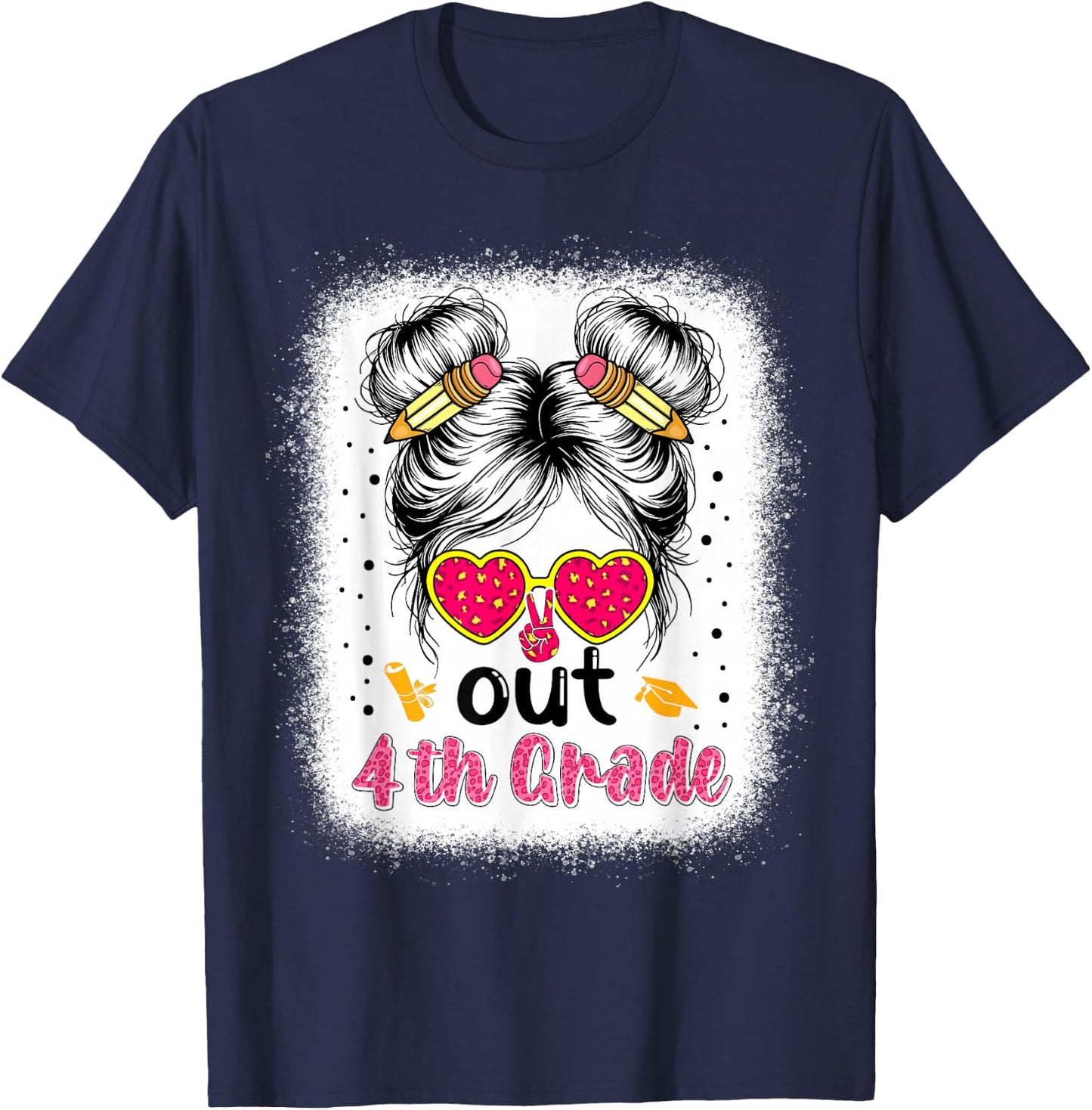 Peace out 4th grade graduation 2026 4th grade messy bun girl T-Shirt - T-Shirt | Navy