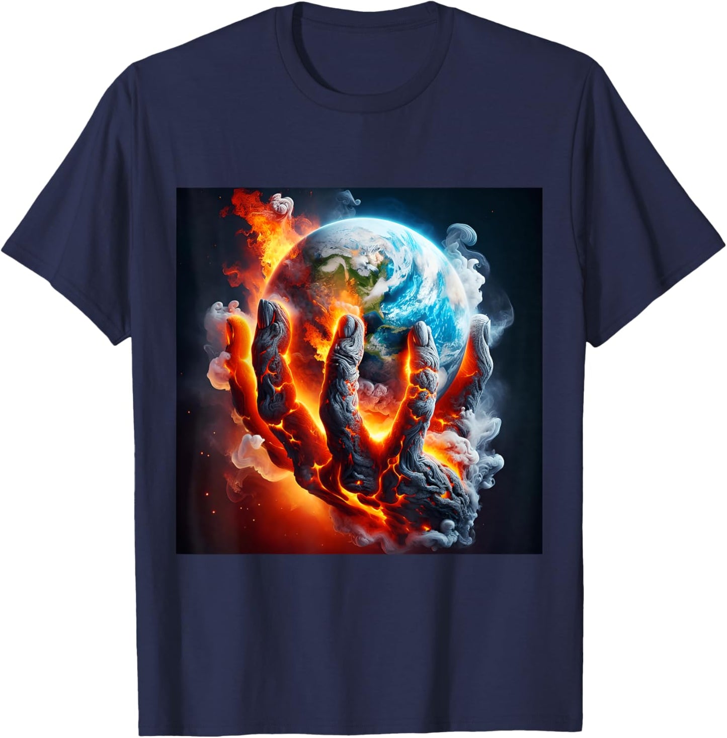 Fantasy Cute Hand Earth Lava T-Shirt - T-Shirt | Navy