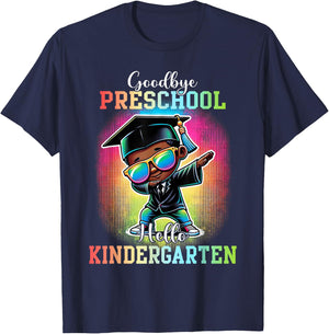 Goodbye Preschool Hello Kindergarten Graduate Black Boy Dab T-Shirt - T-Shirt | Navy