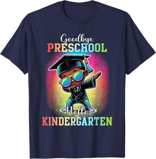 Goodbye Preschool Hello Kindergarten Graduate Black Boy Dab T-Shirt - T-Shirt | Navy
