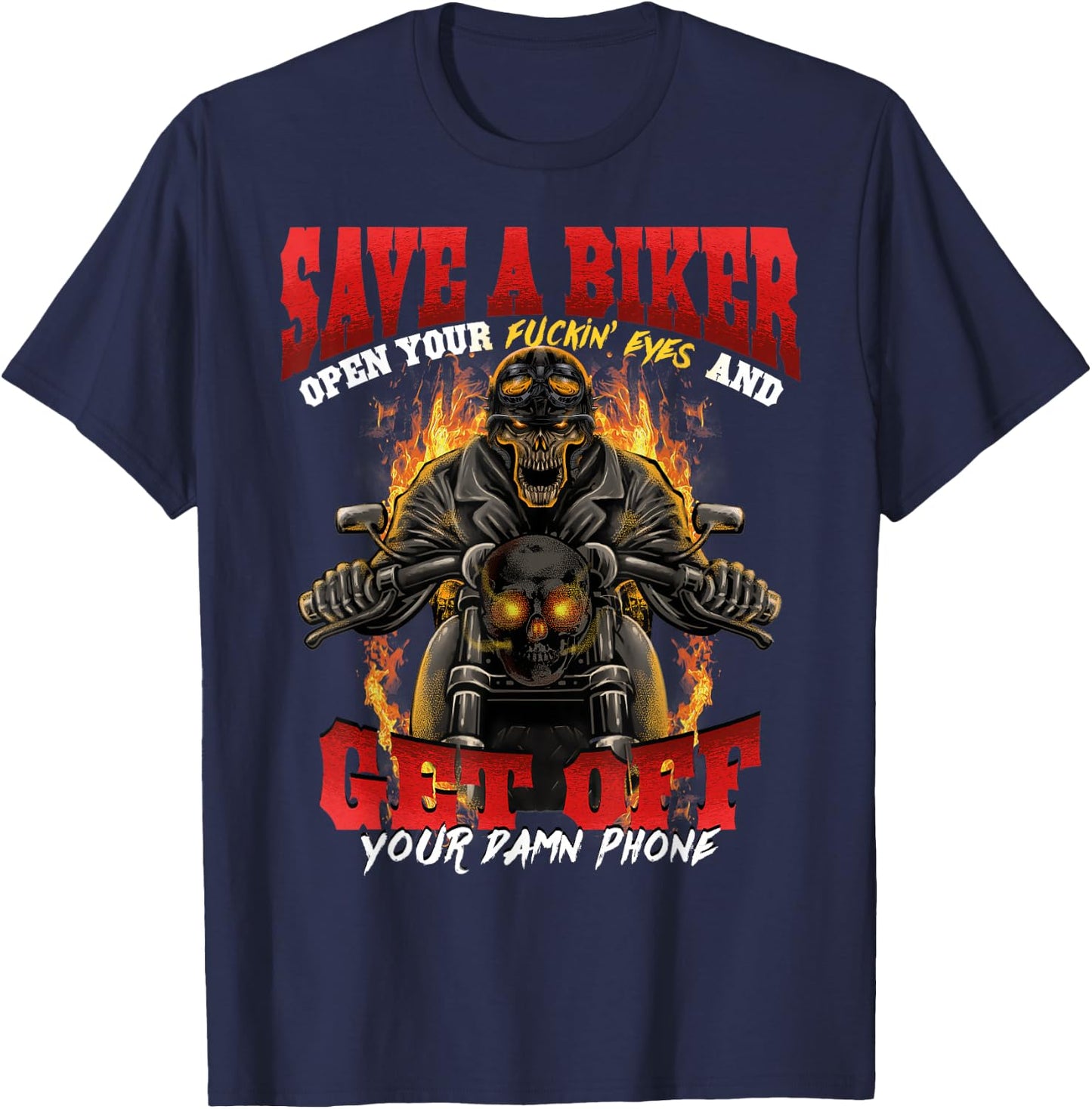 Biker Lives Matter Motorcycle Quotes Skull Flames T-Shirt - T-Shirt | Navy