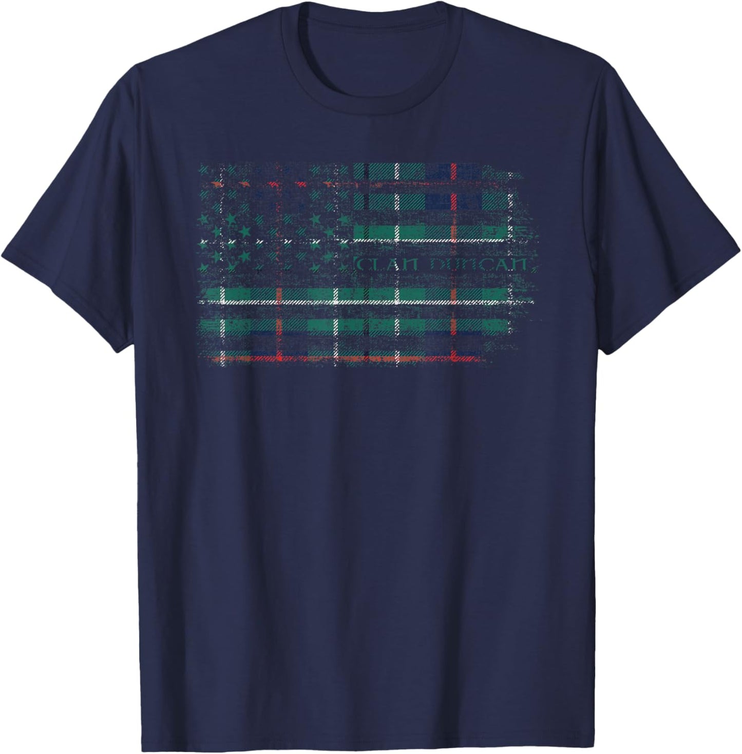 Clan Duncan Scottish tartan US flag kilt Scotland T-Shirt - T-Shirt | Navy