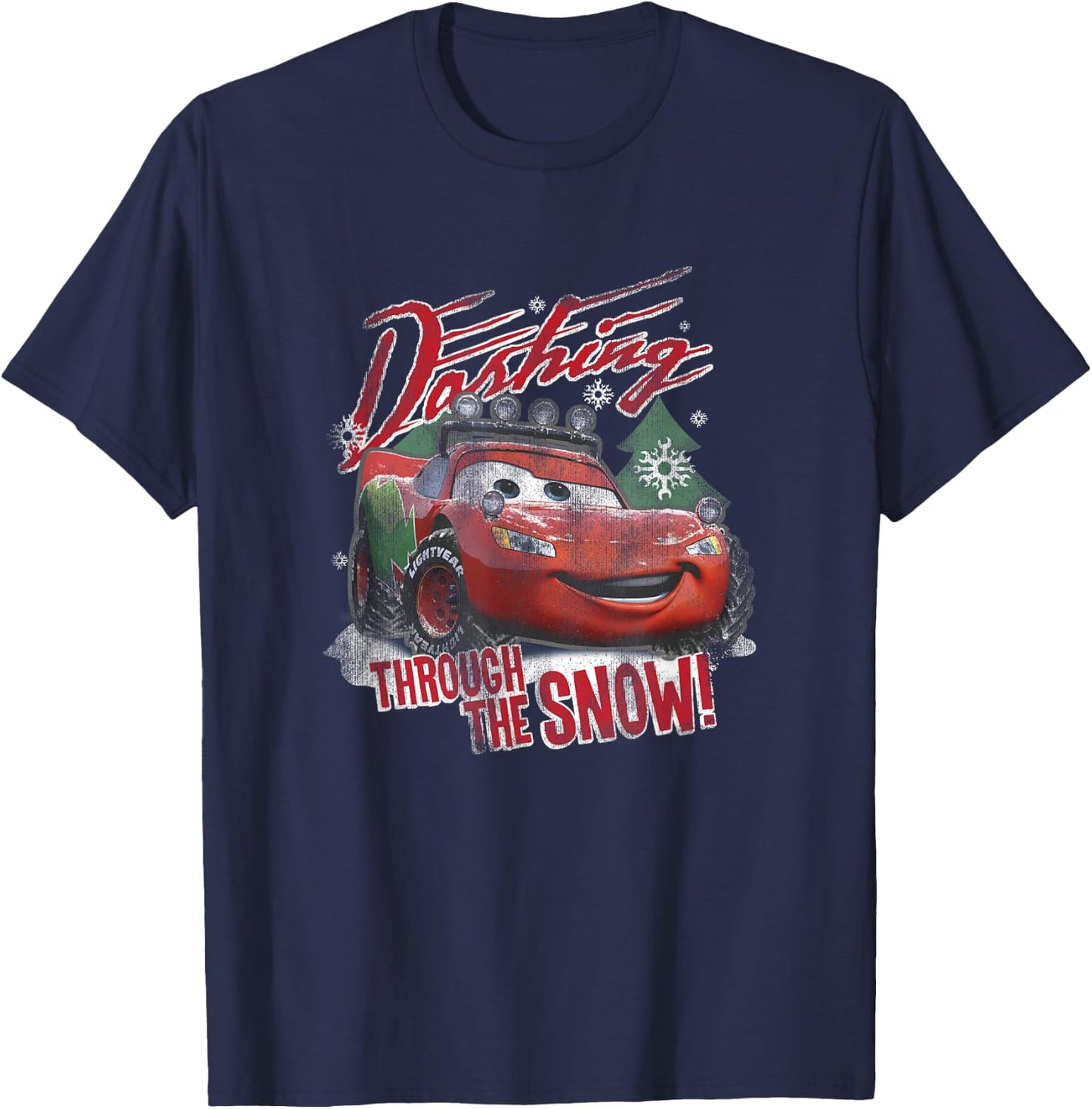 Disney Pixar Cars Christmas Dashing Through The Snow Faded T-Shirt - T-Shirt | Navy