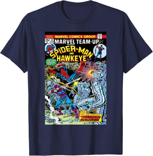 Marvel Team-Up Spider-Man & Hawkeye Comic Cover Small T-Shirt - T-Shirt | Navy
