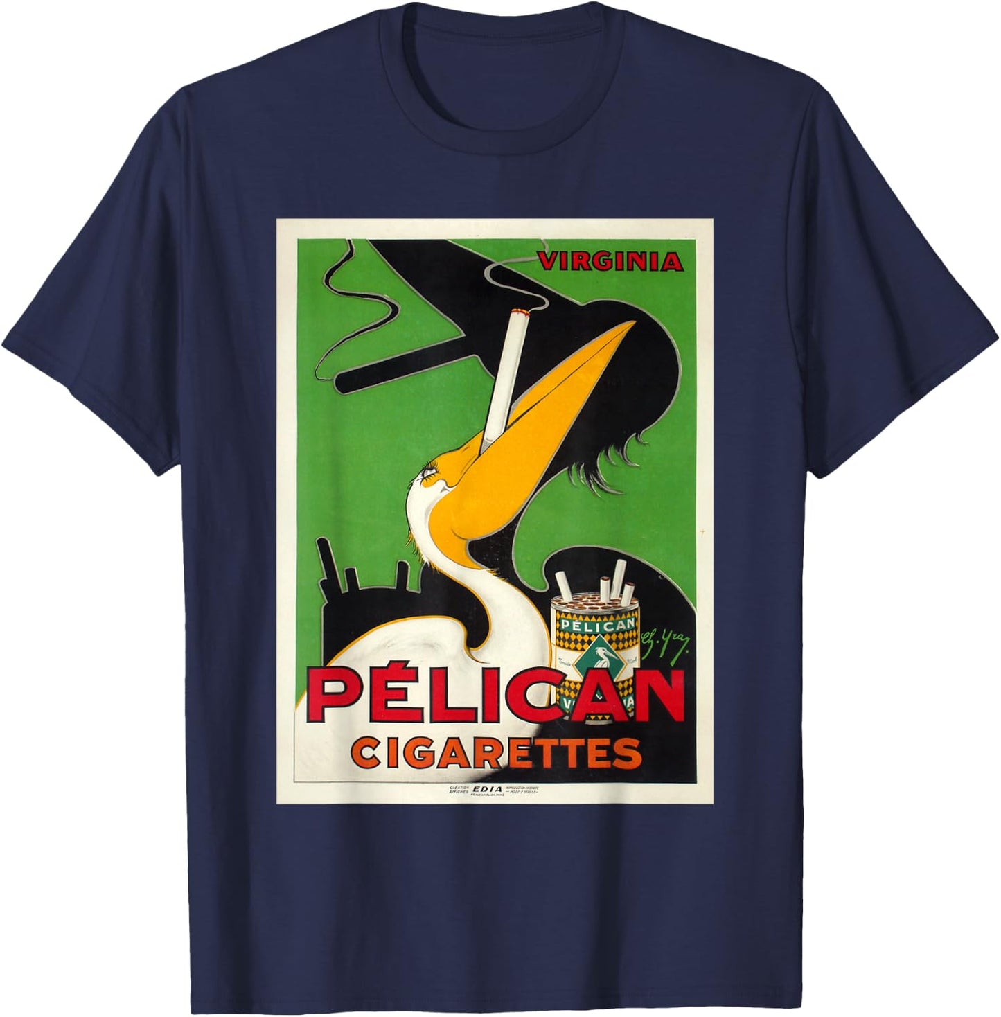 Retro Vintage Pelikan Cigarettes Virginia Poster T-Shirt - T-Shirt | Navy
