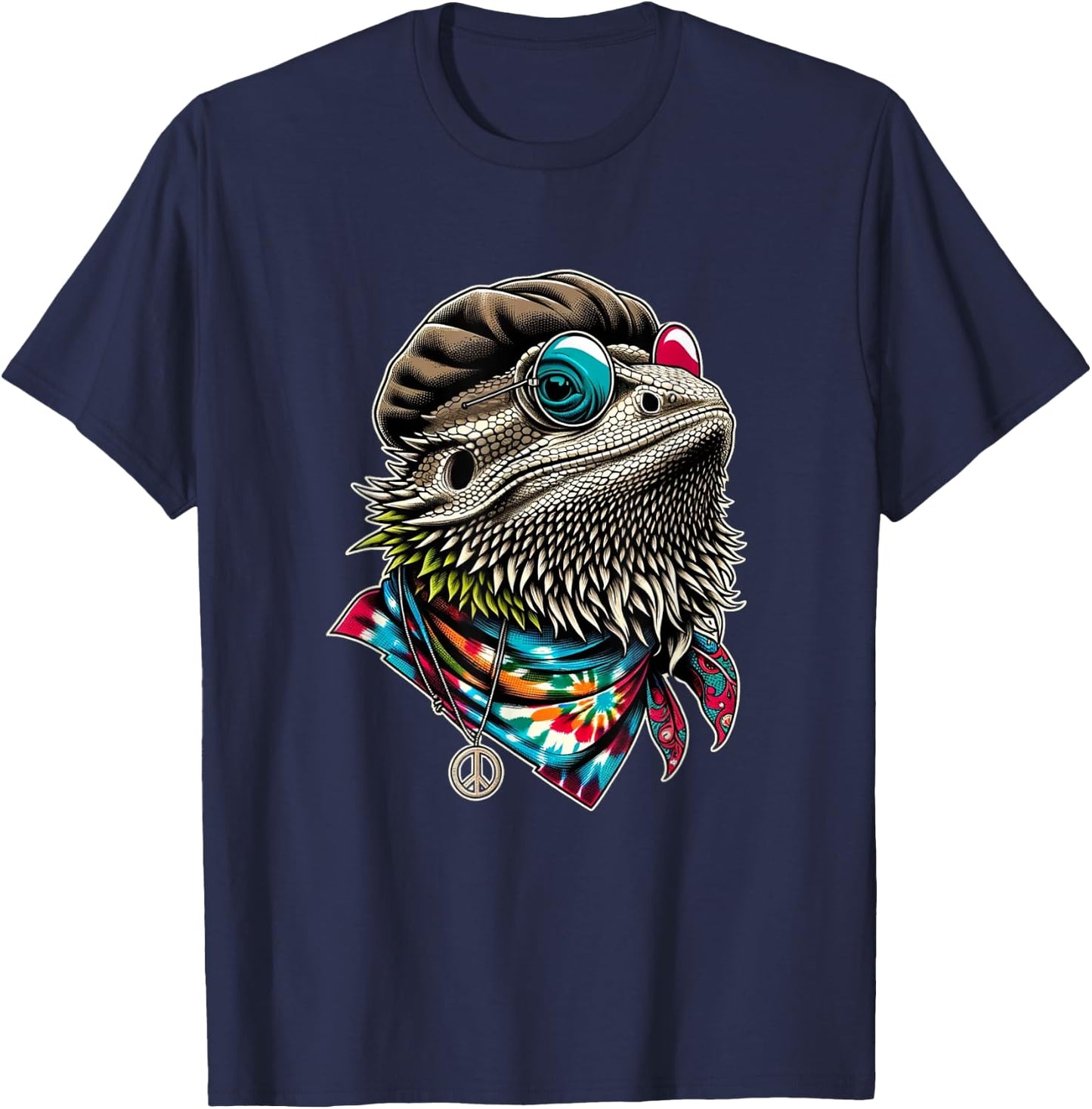 Bearded Dragons Reptile Lizard Pet Hippie Style T-Shirt - T-Shirt | Navy
