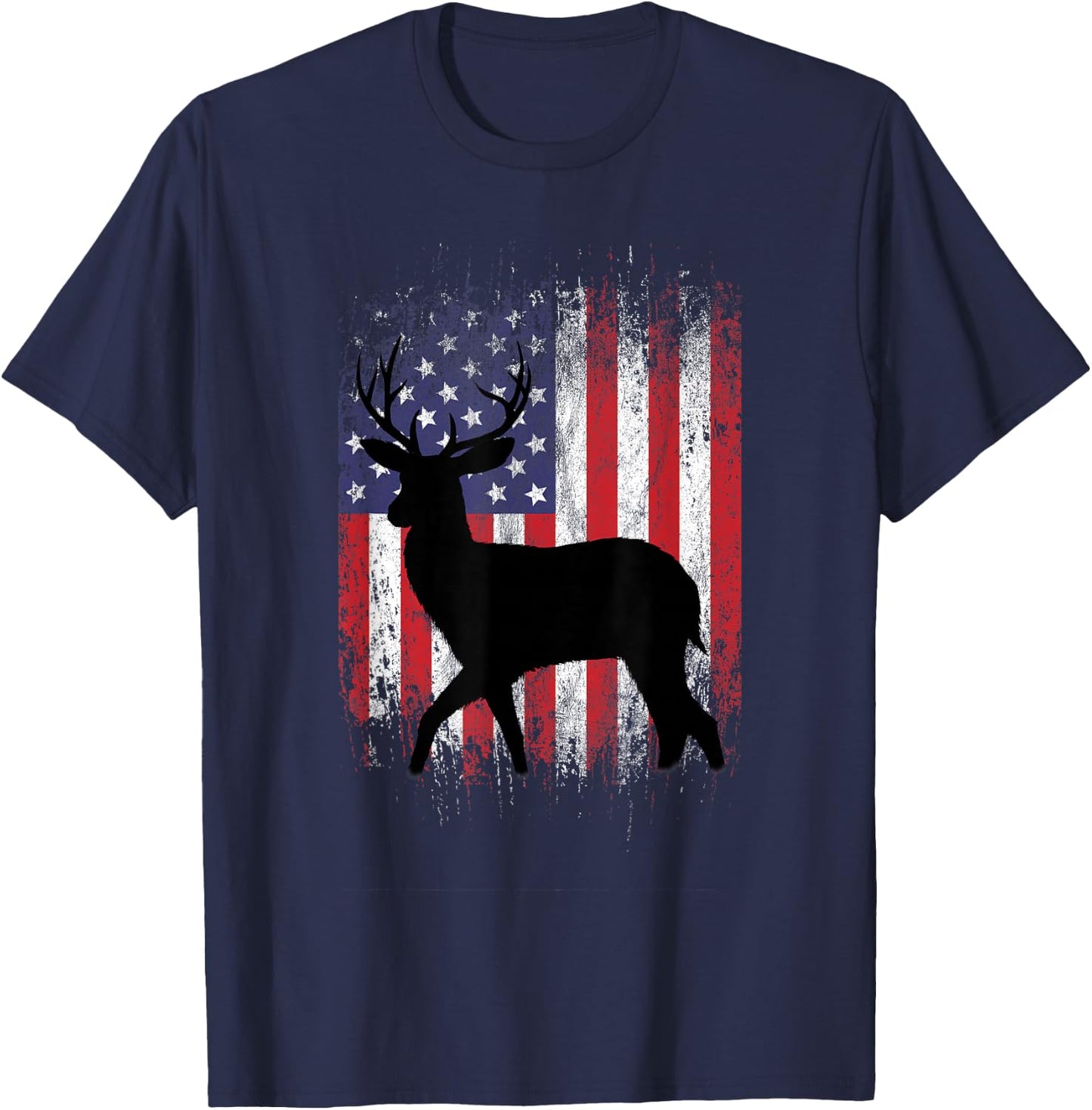 American Deer Hunting Patriotic Hunter Flag Whitetail Buck T-Shirt - T-Shirt | Navy