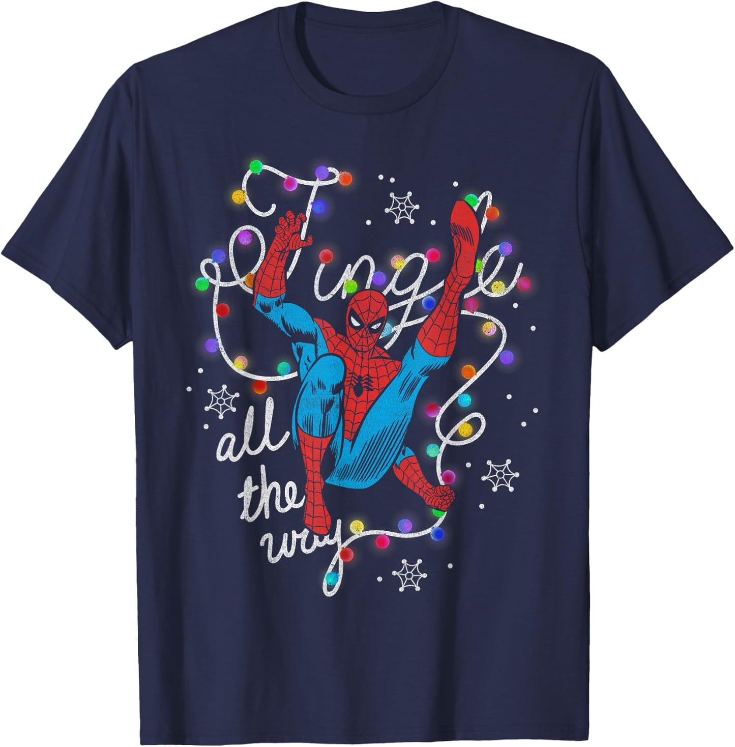 Marvel Christmas Spider-Man Jingle All The Way Action Pose T-Shirt - T-Shirt | Navy