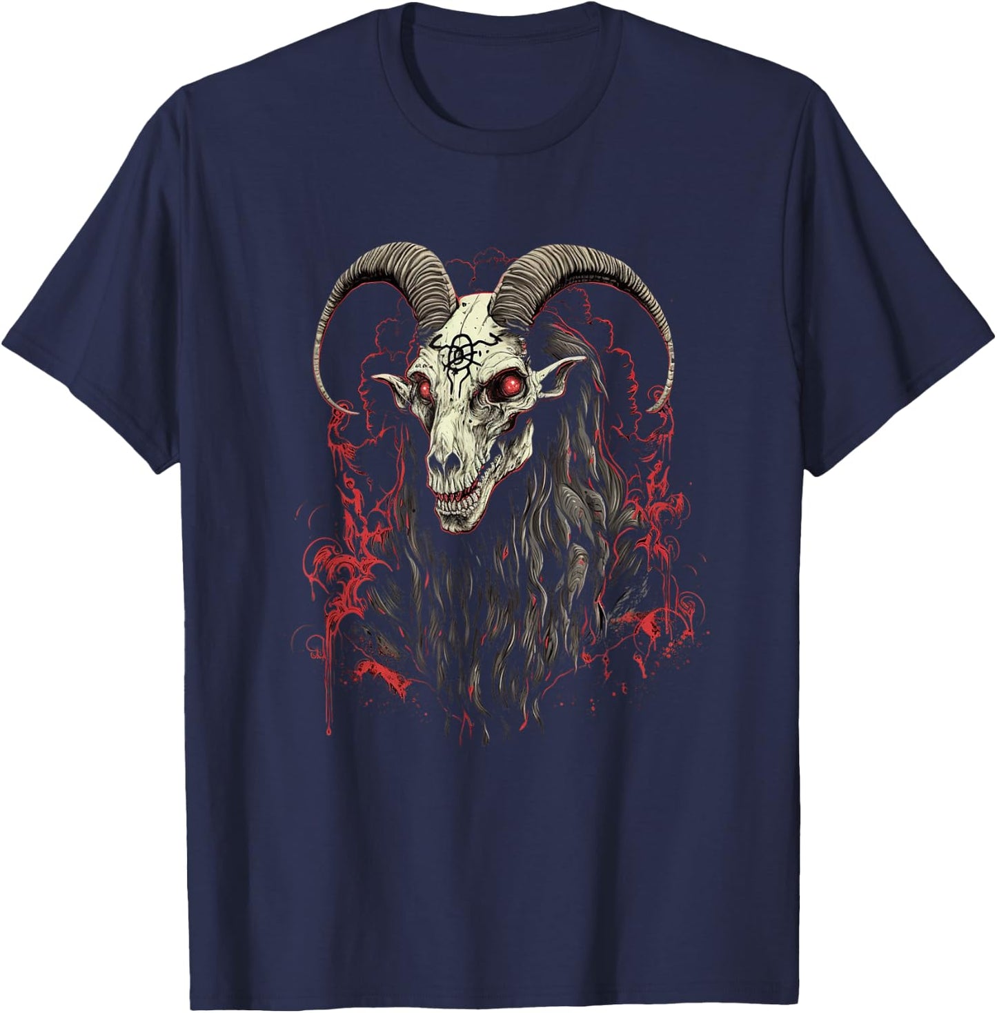 Satanic Baphomet Goat Head | Dark Art Pagan Evil Goth T-Shirt - T-Shirt | Navy