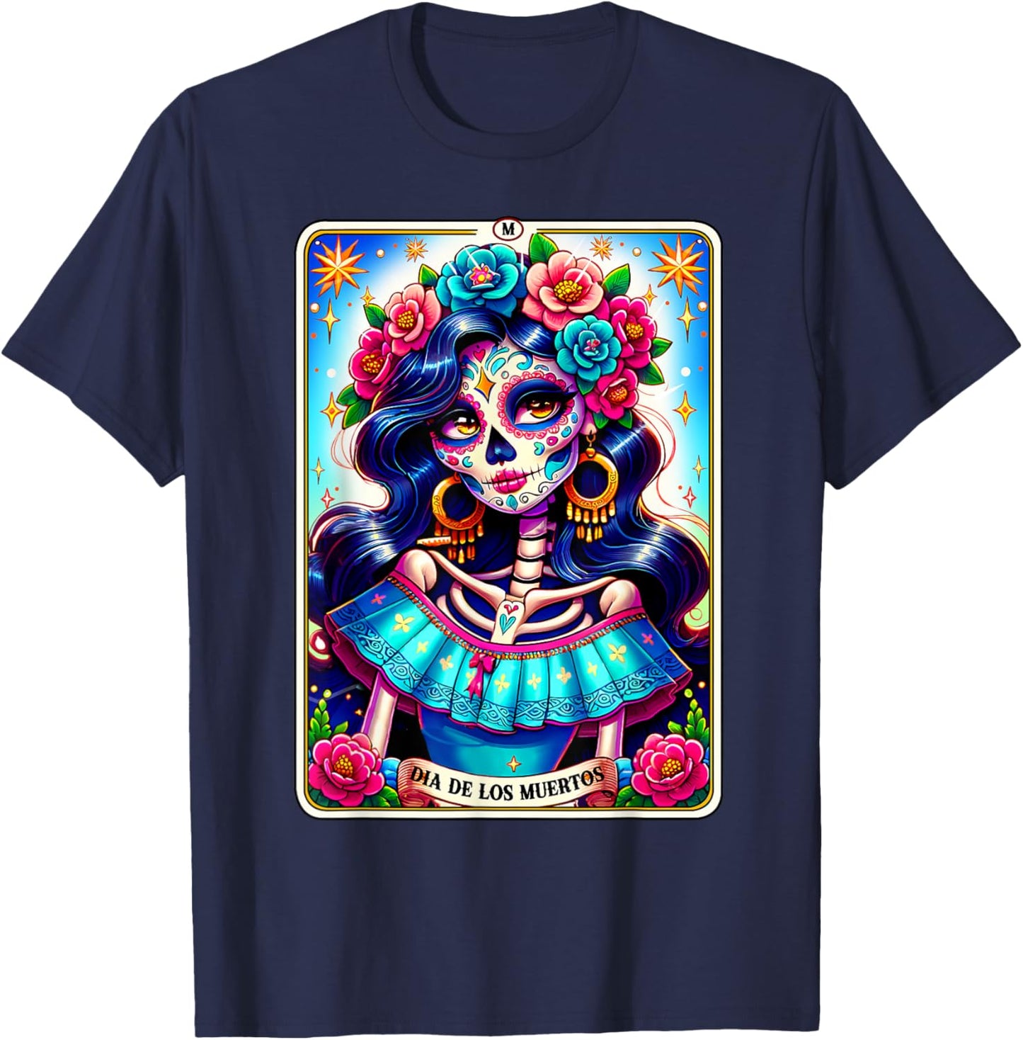 Tarot Card Dia De Los Muertos Woman Catrina Day Of The Dead T-Shirt - T-Shirt | Navy