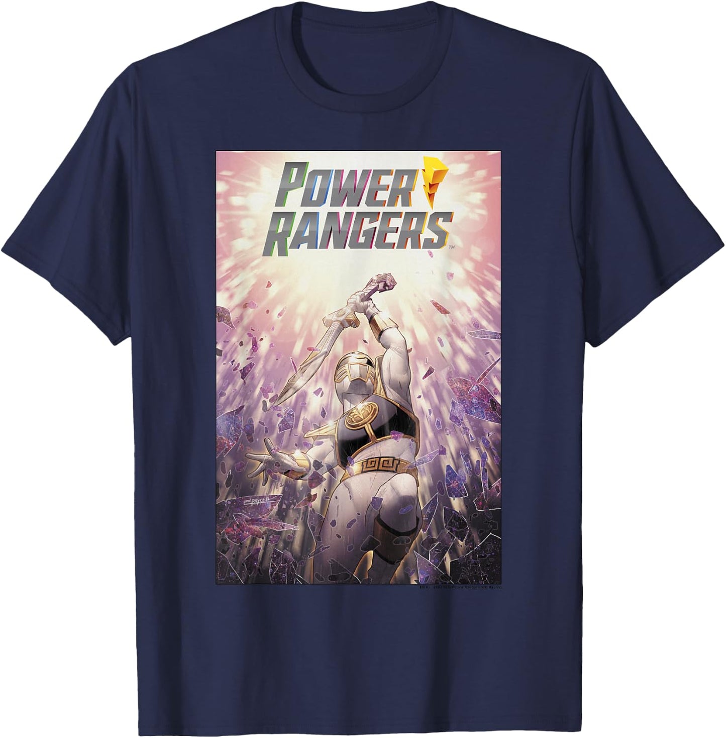 Power Rangers Mighty Morphing Group Battle Comic Poster T-Shirt - T-Shirt | Navy