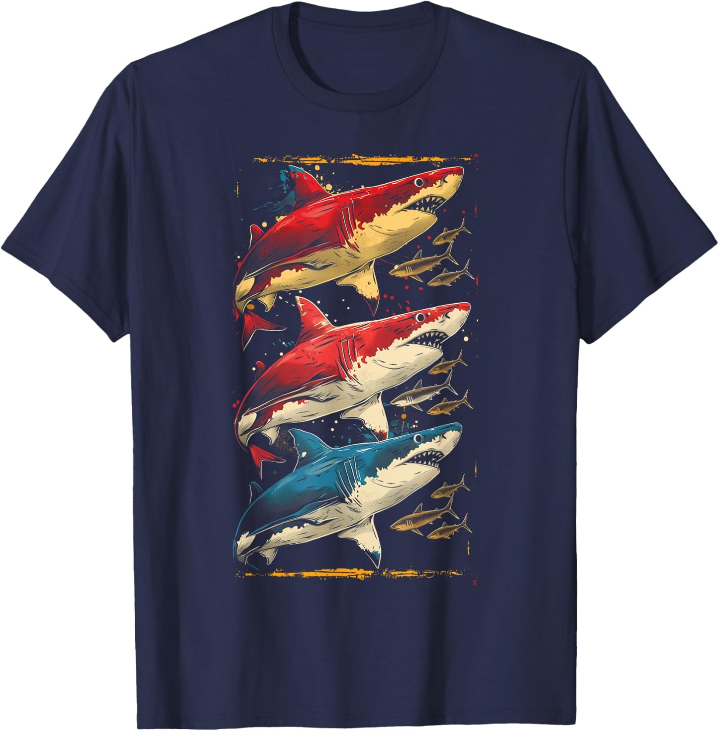 Vintage Shark Silhouette Hammerhead Shark Tiger Shark Heart T-Shirt - T-Shirt | Navy