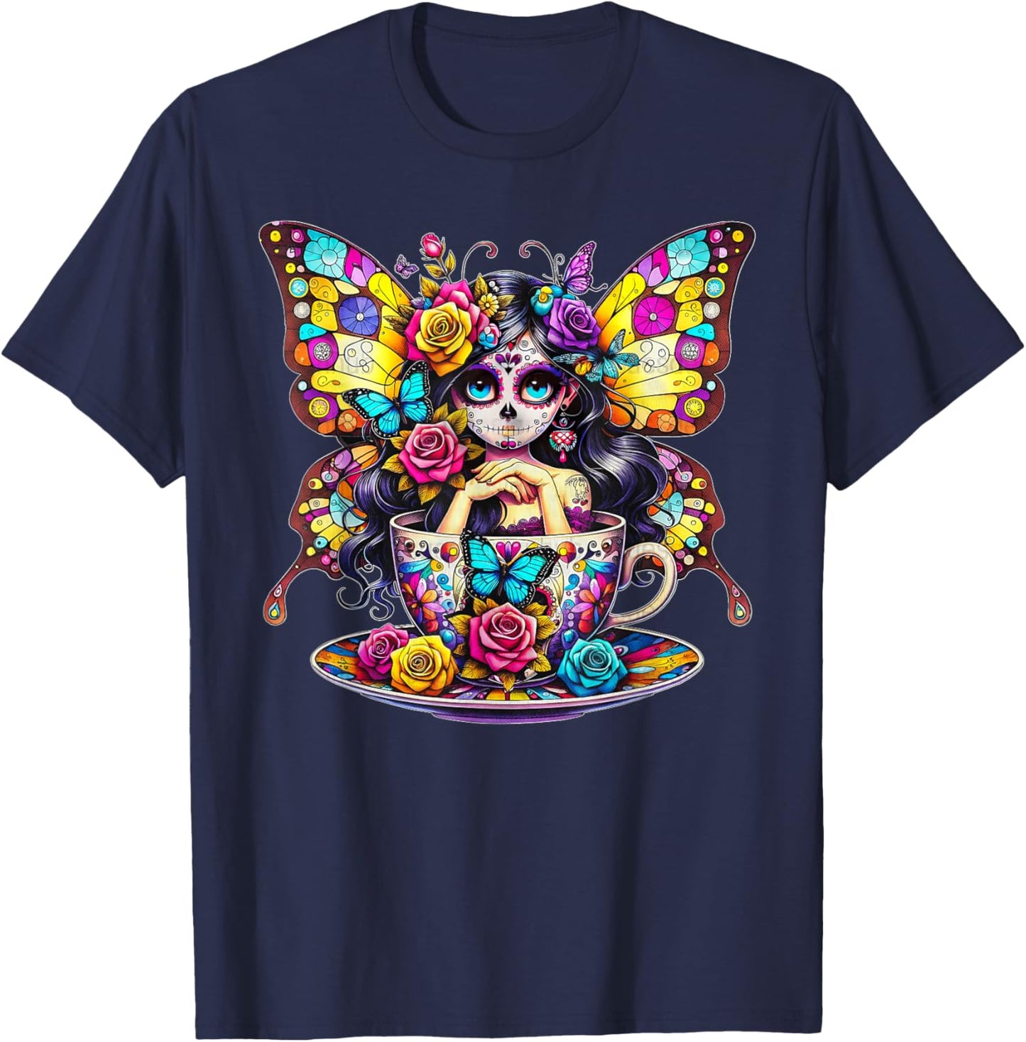 Butterfly Women Day Of The Dead Dia De Los Muertos Catrina T-Shirt - T-Shirt | Navy