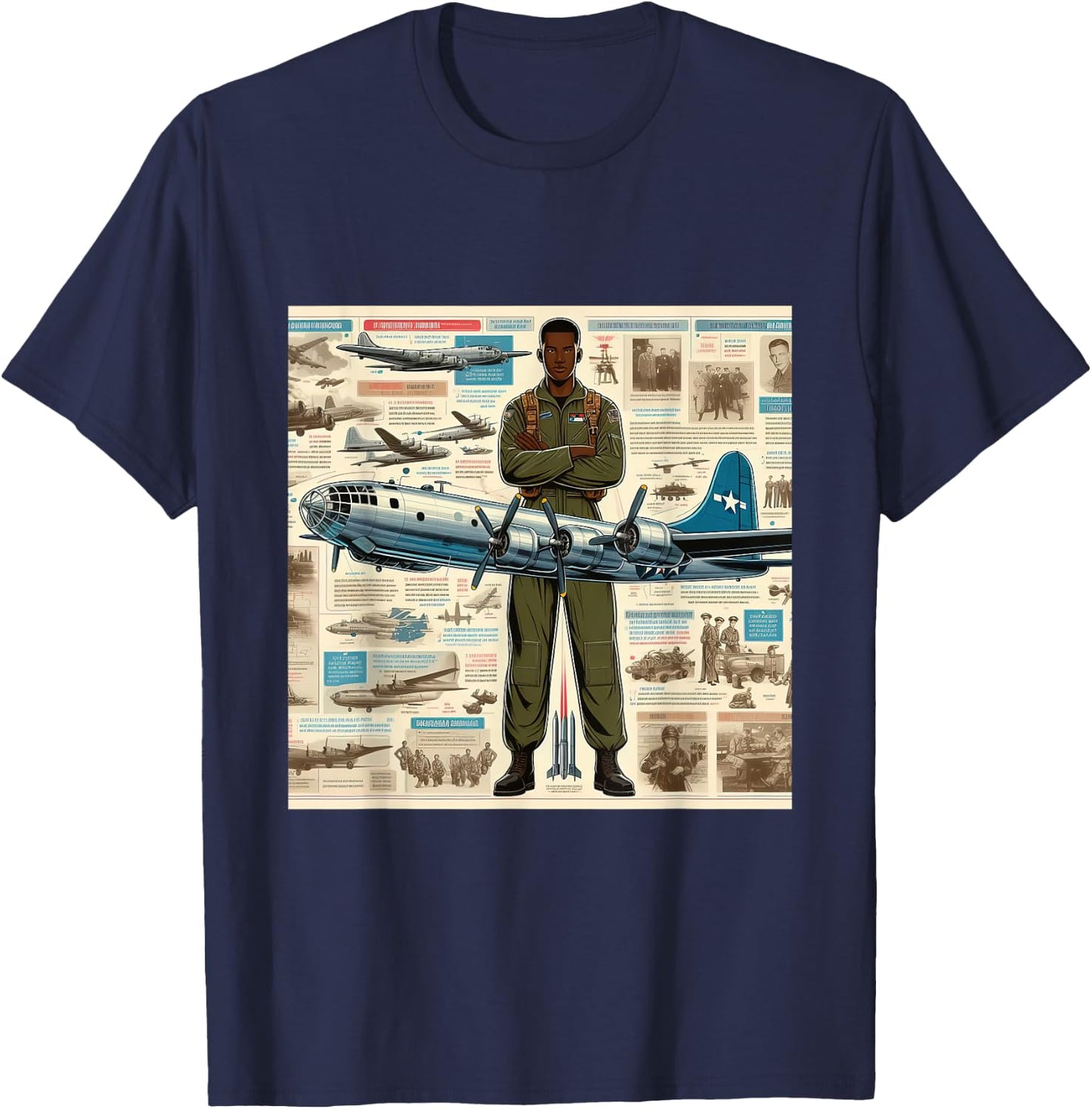 B29 Superfortress WW2 Warplane Airplane Infographics T-Shirt - T-Shirt | Navy
