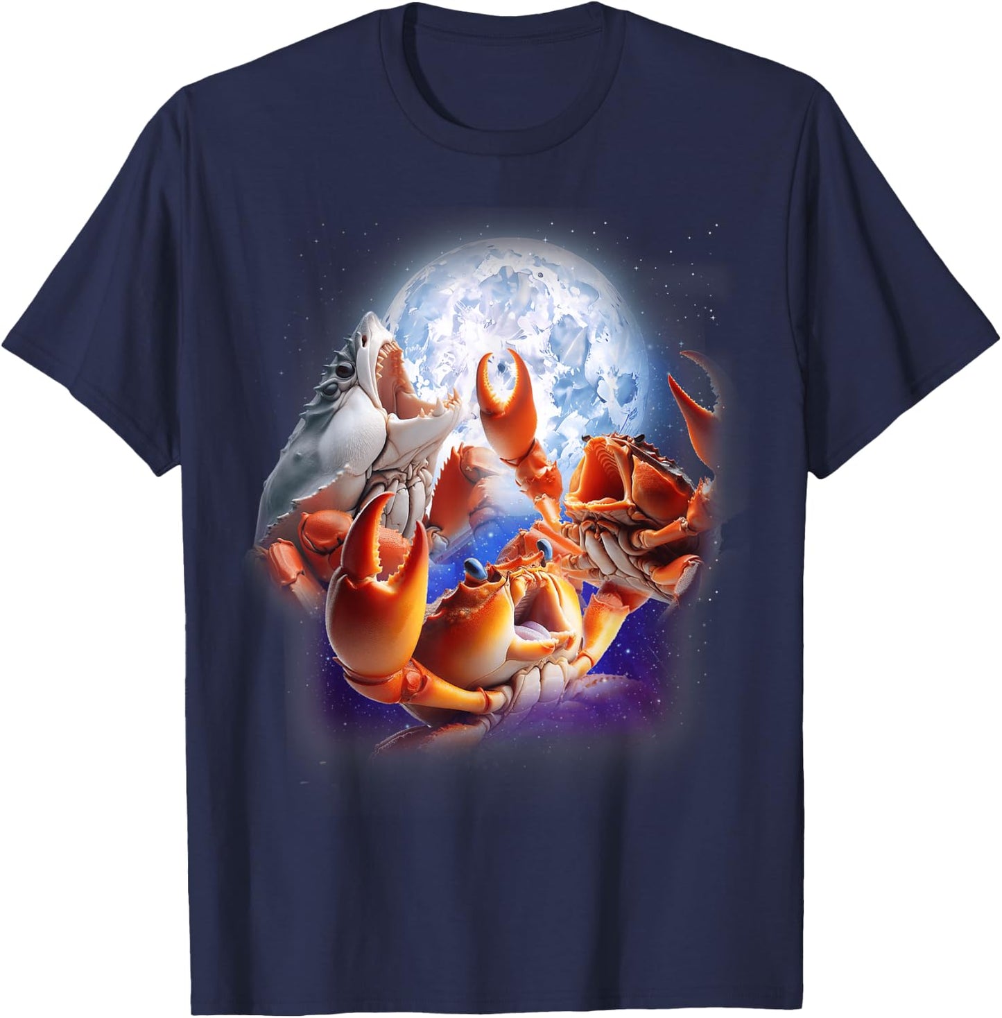 3 Crabs Howling At The Moon Funny Crab Lover Seafood Boil T-Shirt - T-Shirt | Navy