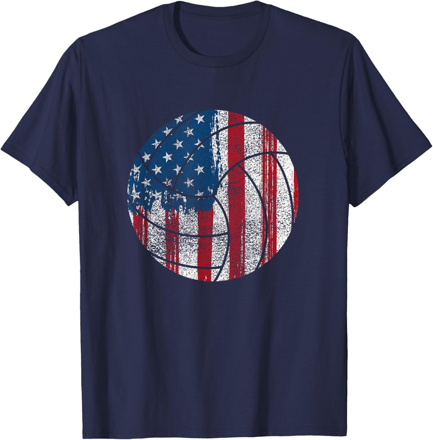 Patriotic Volleyball-American Flag Volleyball USA T-Shirt - T-Shirt | Navy