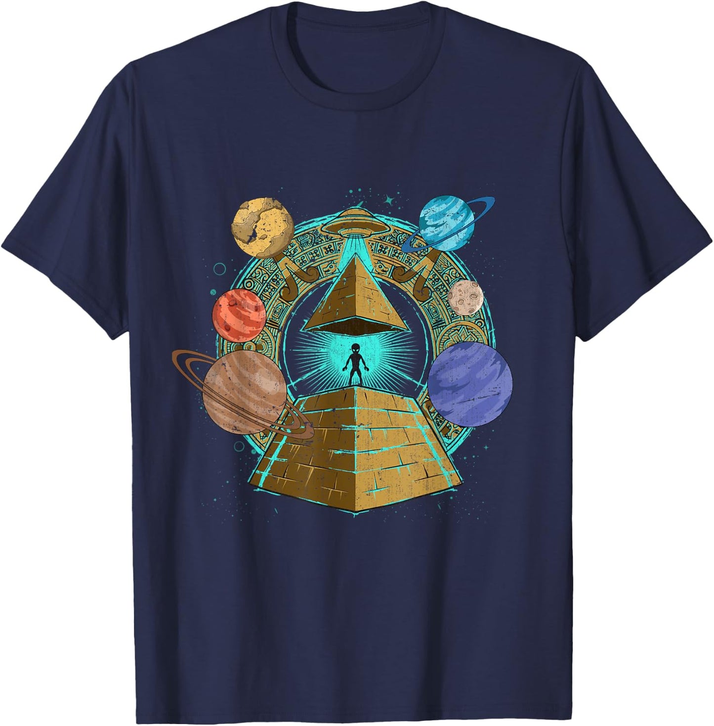UFO Abduction Egyptian Pyramids Space Science Sci Fi Alien T-Shirt - T-Shirt | Navy