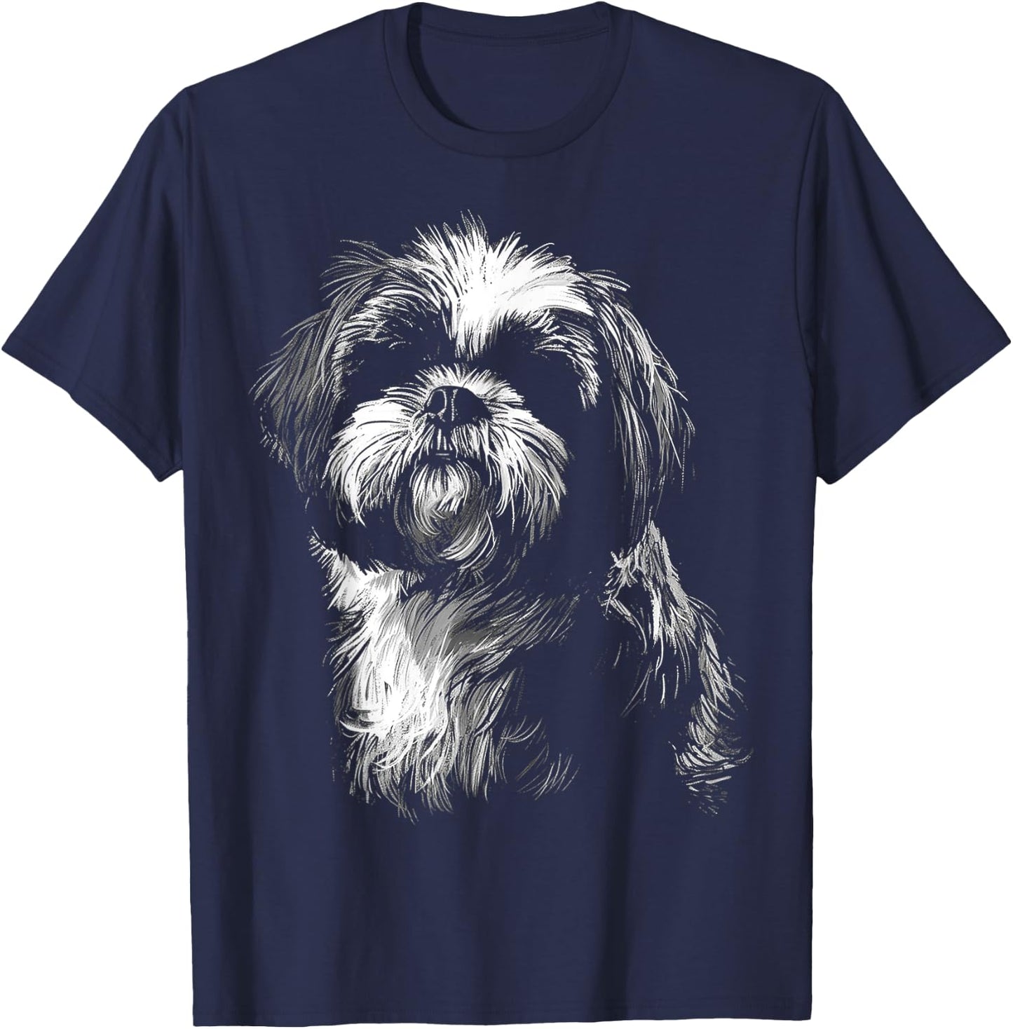 Dog Lover Cute Drawing Animal Pet Art Graphic Shih Tzu Women Kids T-Shirt - T-Shirt | Navy