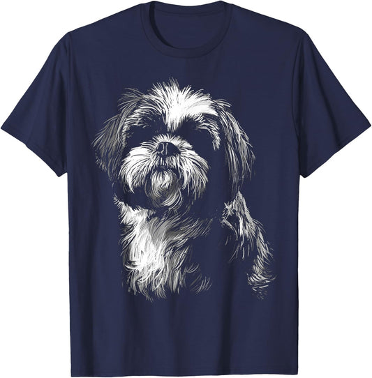 Dog Lover Cute Drawing Animal Pet Art Graphic Shih Tzu Women Kids T-Shirt - T-Shirt | Navy