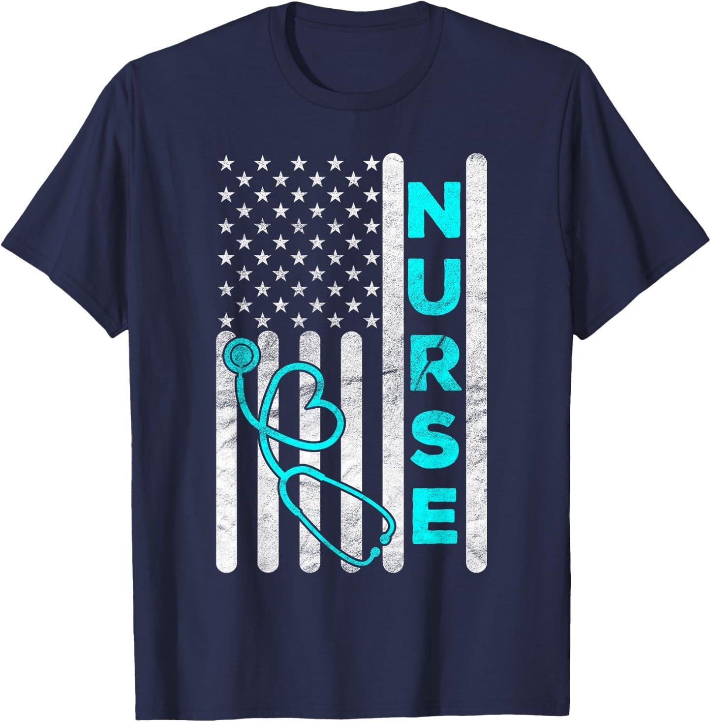 Nurse American Flag RN LPN CNA Stethoscope Graduation Gifts T-Shirt - T-Shirt | Navy
