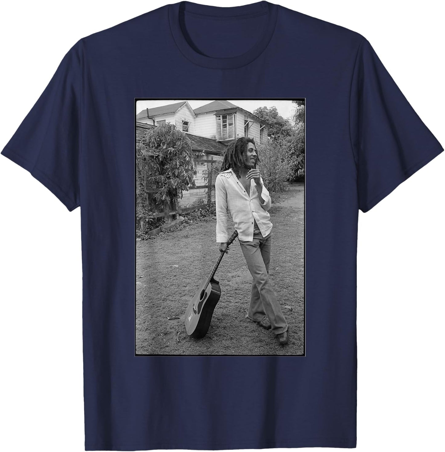Bob Marley x David Burnett Black & White Guitar Photo T-Shirt - T-Shirt | Navy