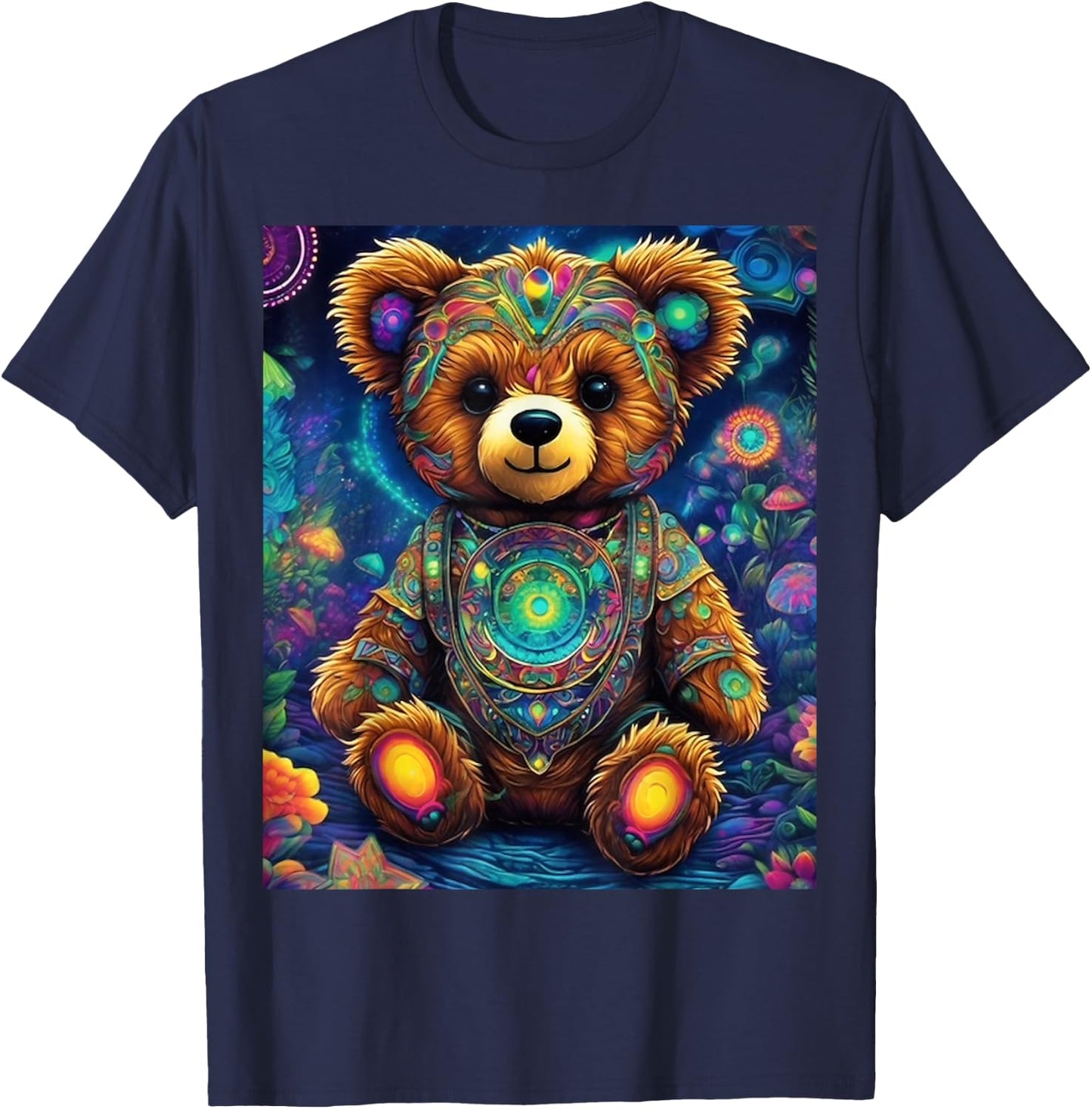 Psychedelic Teddy Bear Rave Festival Essential Graphic T-Shirt - T-Shirt | Navy