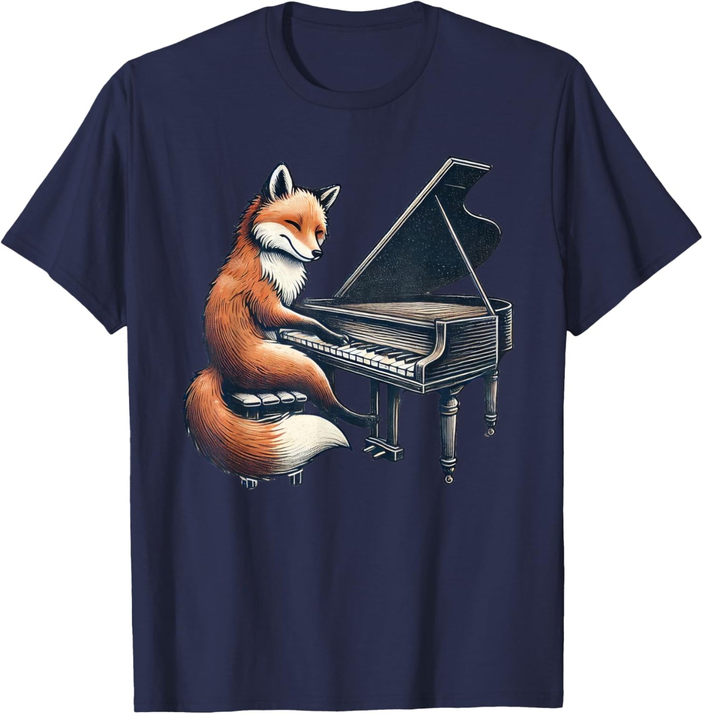 Cute Fox Playing Piano Foxes Musician Music T-Shirt - T-Shirt | Navy