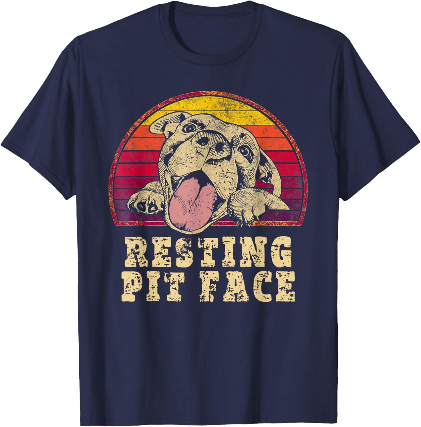 Resting Pit Face Cute Vintage Pitbull Lovers T-Shirt - T-Shirt | Navy