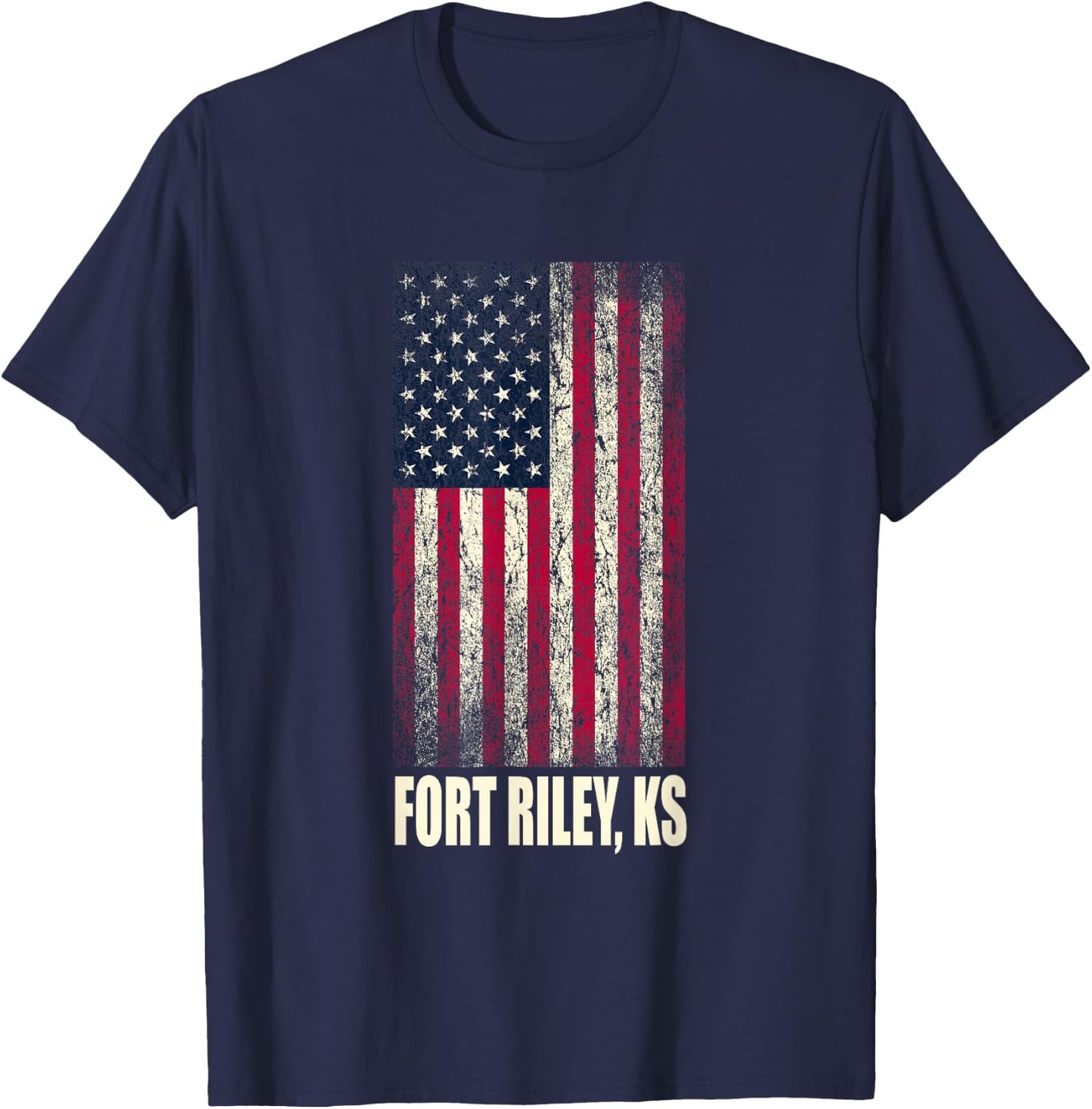 Military Army United States Fort Riley KS Vintage Flag T-Shirt - T-Shirt | Navy
