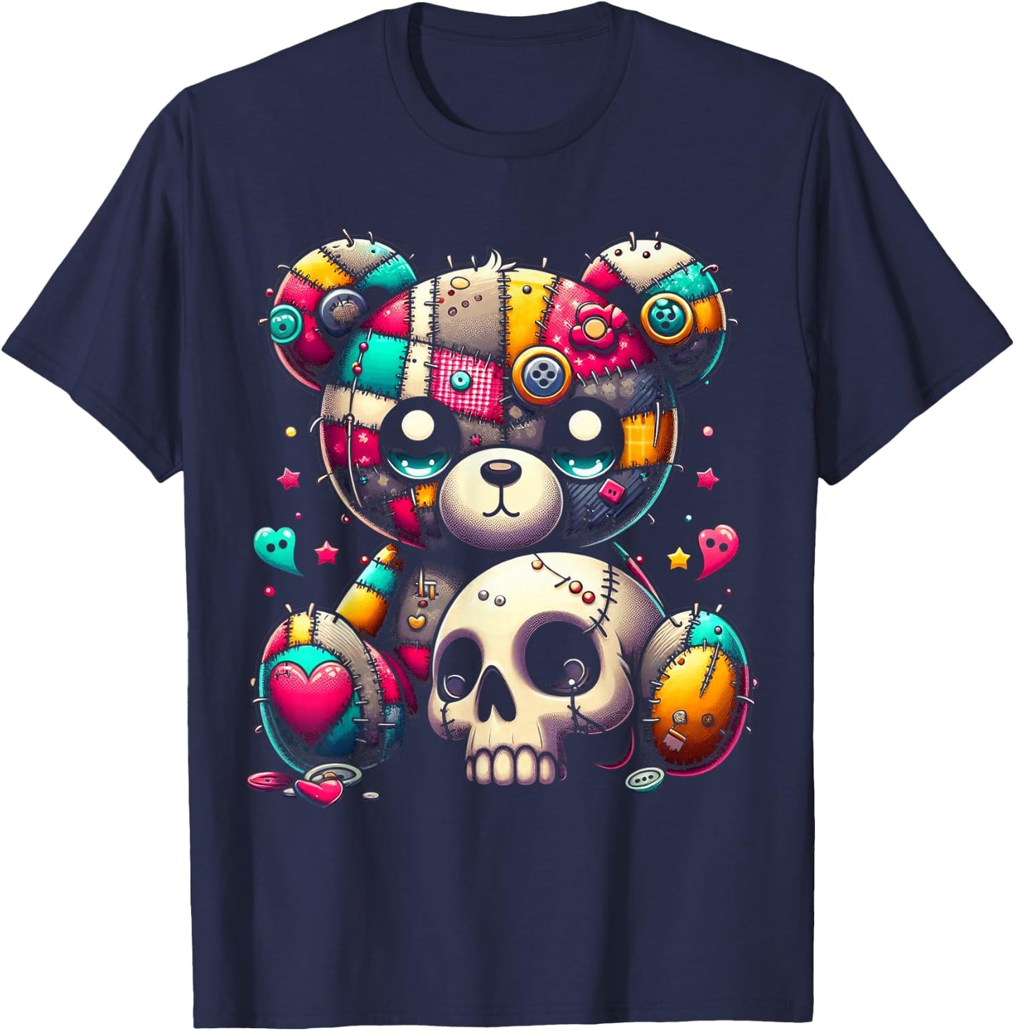 Kawaii Pastel Goth Teddy - Cute Creepy Skull Anime Bear T-Shirt - T-Shirt | Navy
