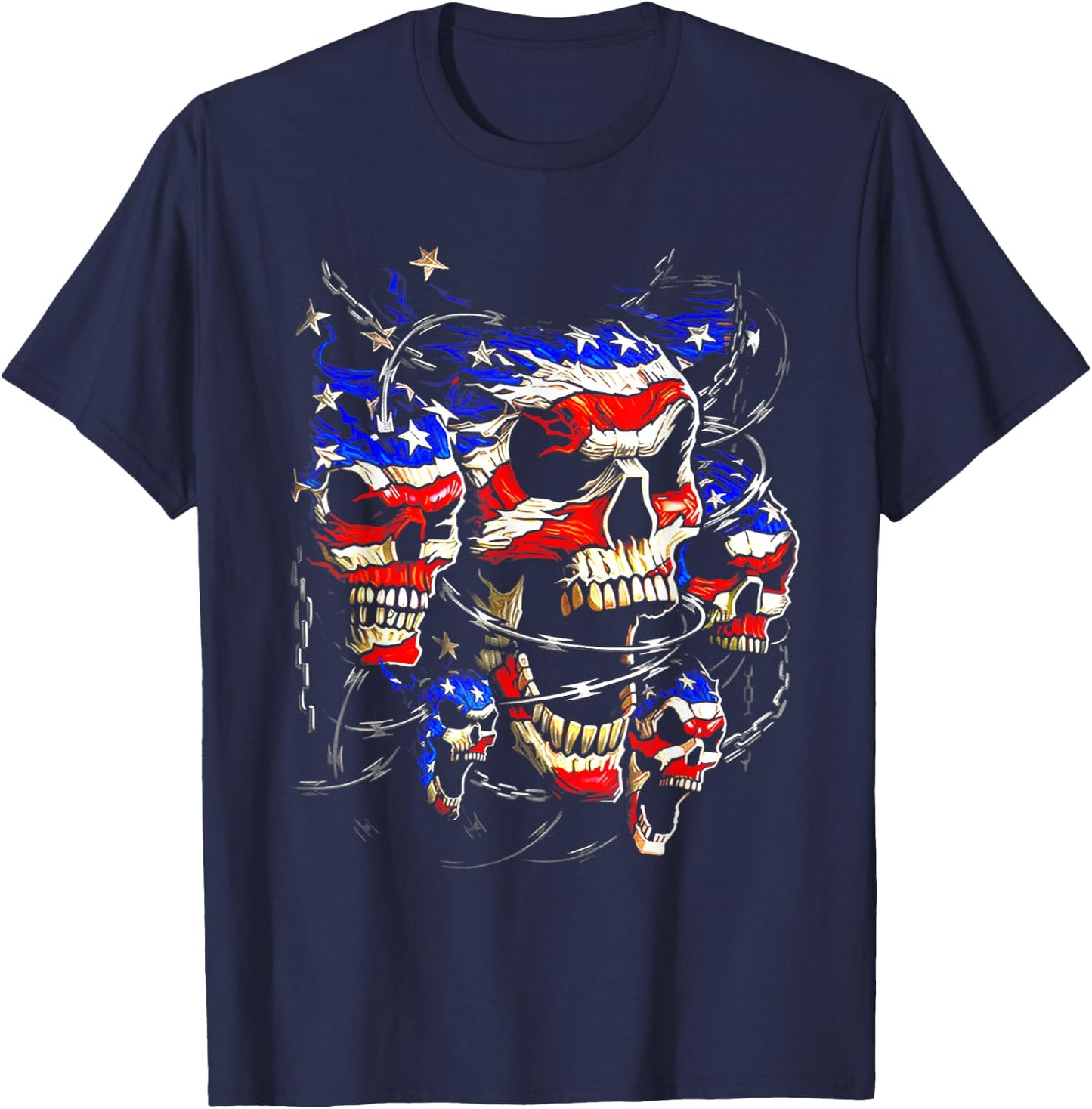 USA Patriotic American Flag Goth Evil Skulls Skeletons Men T-Shirt - T-Shirt | Navy