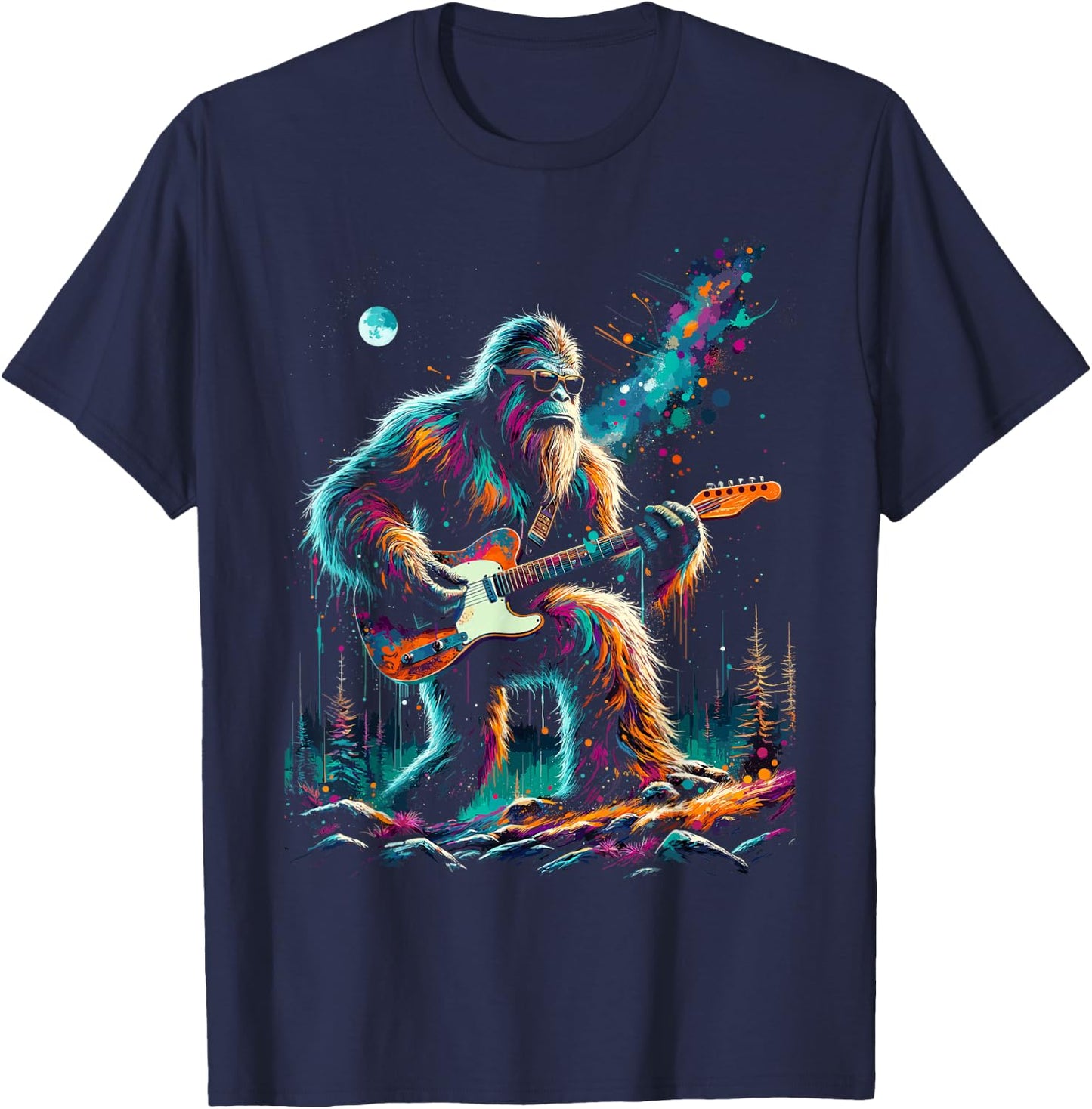 Guitar Sasquatch Bigfoot Rock Music Band Funny Sasquatch T-Shirt - T-Shirt | Navy