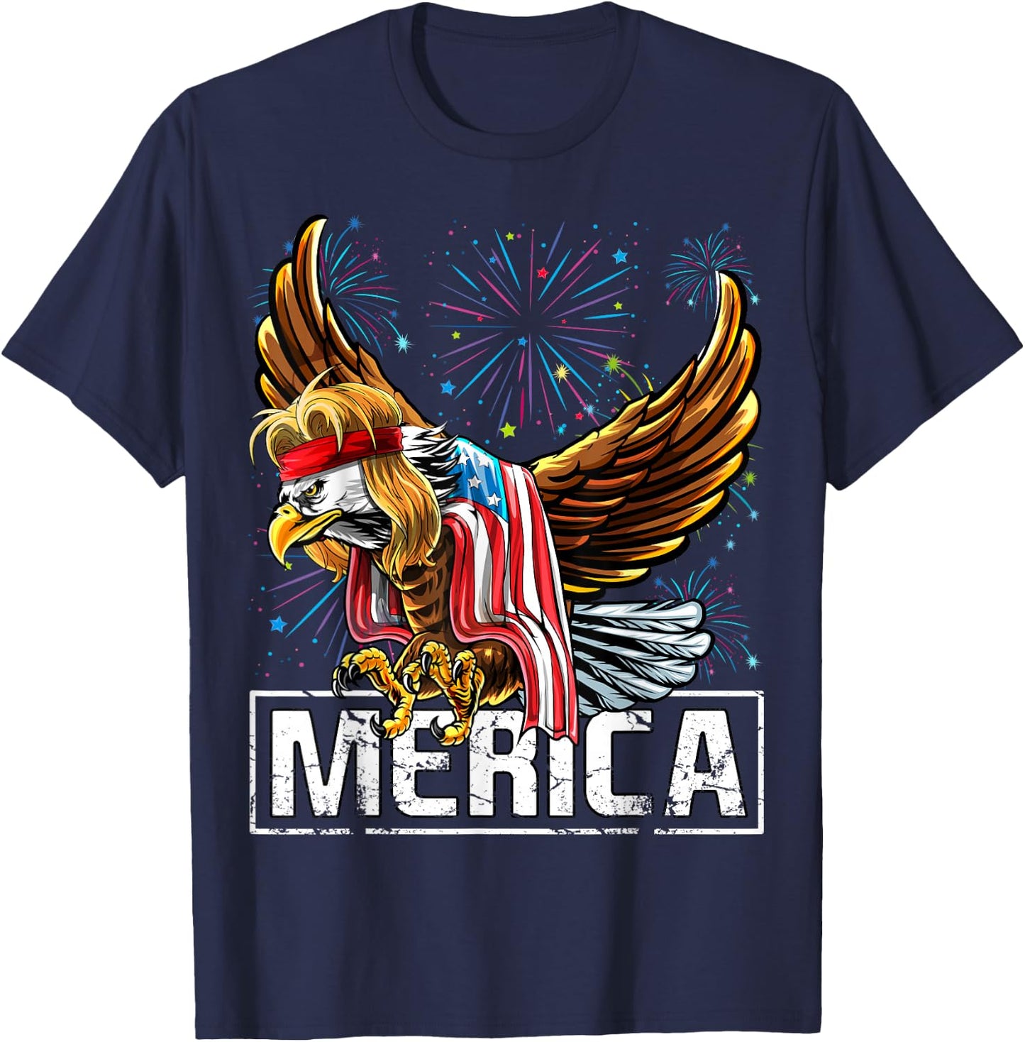 Merica Bald Eagle Mullet 4th of July American Flag Patriotic Women Kids Men T-Shirt - T-Shirt | Navy
