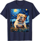 Bulldog Dog Starry Night Painting T-Shirt - T-Shirt | Navy