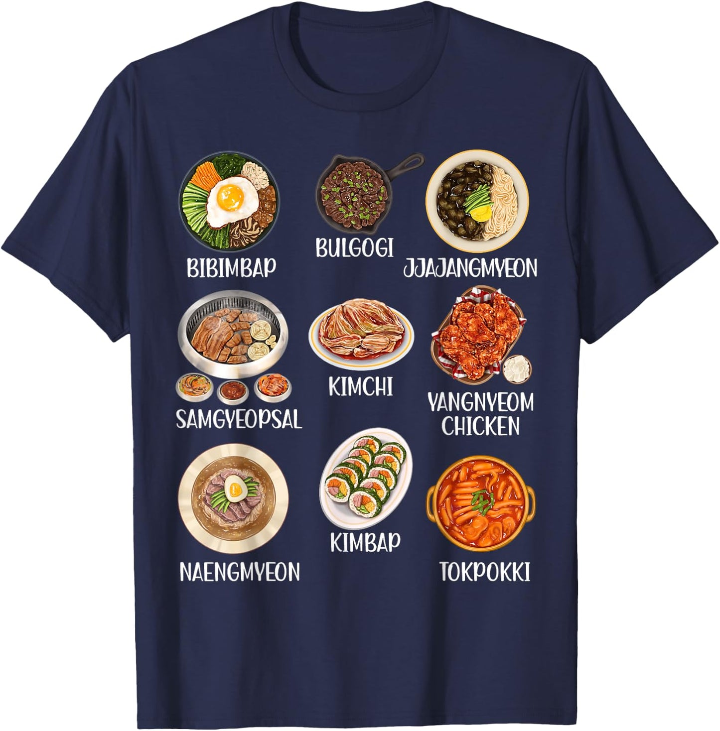 Cute Korean Food Kimchi Bibimbap Kawaii Korean Aesthetic Pop T-Shirt - T-Shirt | Navy